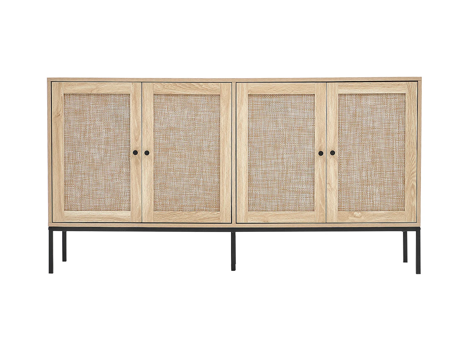 Armoire de Rangement SucceBuy Armoire en Rotin avec 4 Portes Magnétiques et Étages Réglables, pour Couloir, Salon, Cuisine - Finition Naturelle