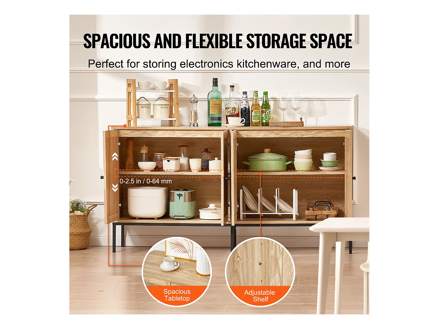 Armoire de Rangement SucceBuy Armoire en Rotin avec 4 Portes Magnétiques et Étages Réglables, pour Couloir, Salon, Cuisine - Finition Naturelle