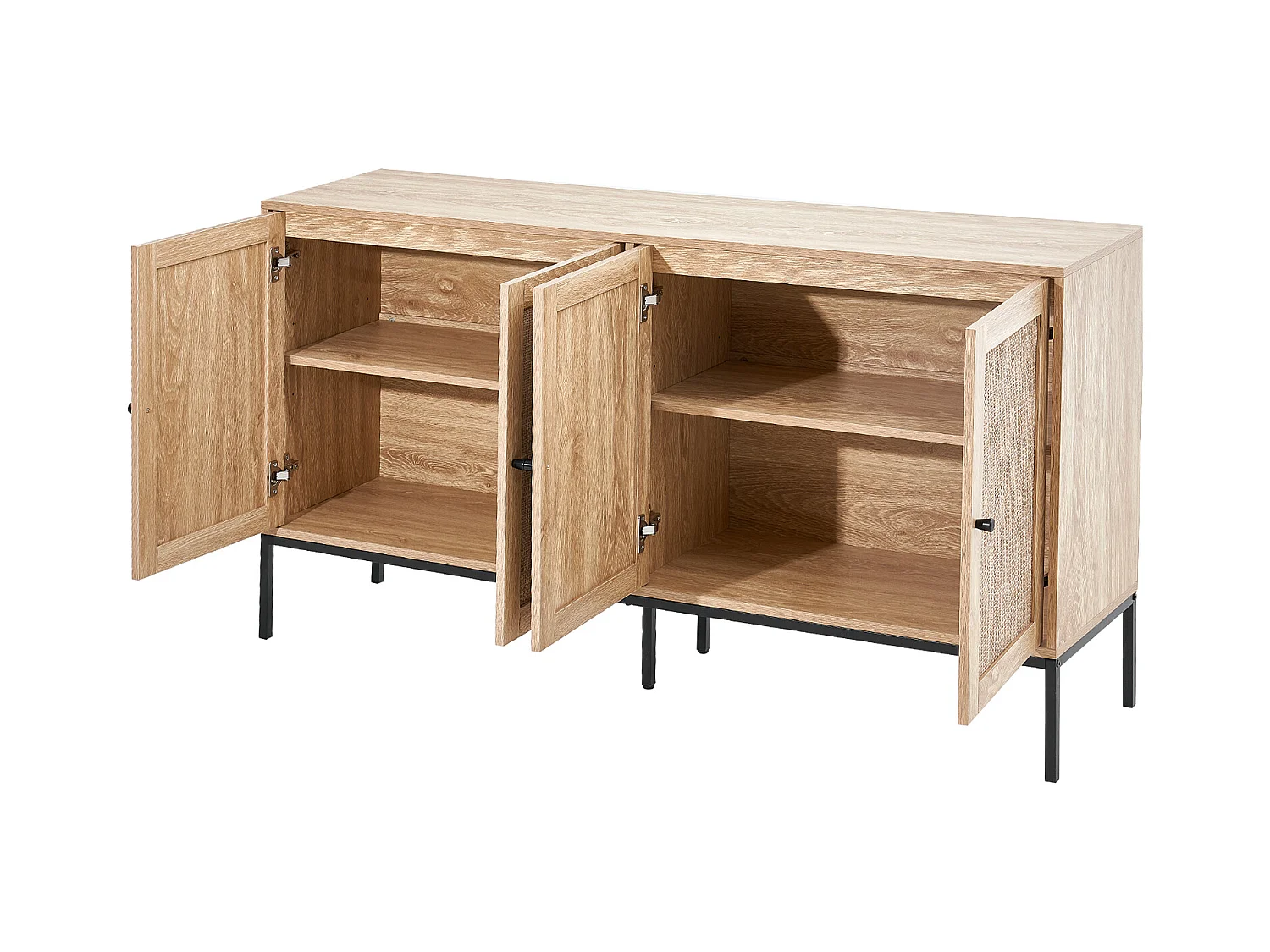 Armoire de Rangement SucceBuy Armoire en Rotin avec 4 Portes Magnétiques et Étages Réglables, pour Couloir, Salon, Cuisine - Finition Naturelle