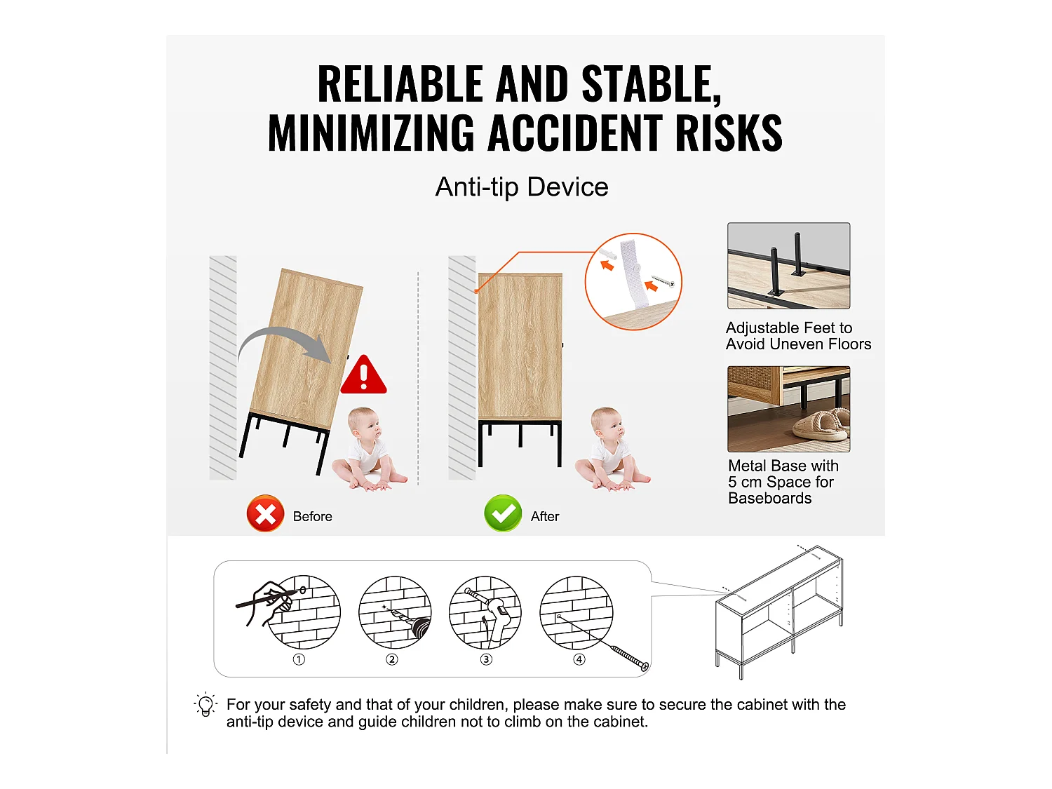 Armário de Armazenamento SucceBuy Armário de Rattan com 4 Portas Magnéticas e Prateleiras Ajustáveis, para Corredor, Sala de Estar, Cozinha - Acabamento Natural