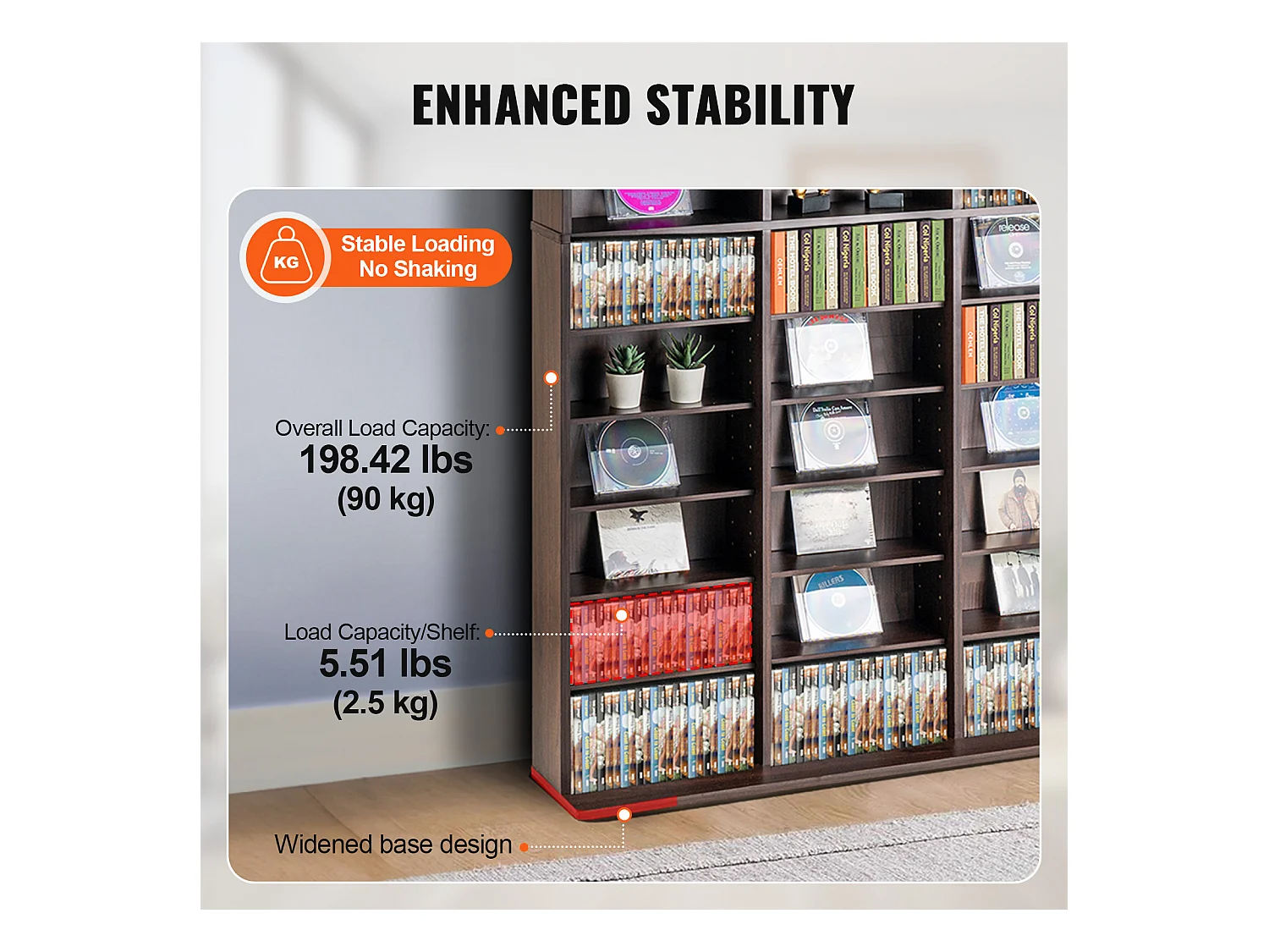 Vitrine  SucceBuy  Armoire de Rangement Multimédia Étagère Réglable  Meuble de Rangement Multimédia, Étagères Réglables pour DVD à 12 Niveaux, Expresso
