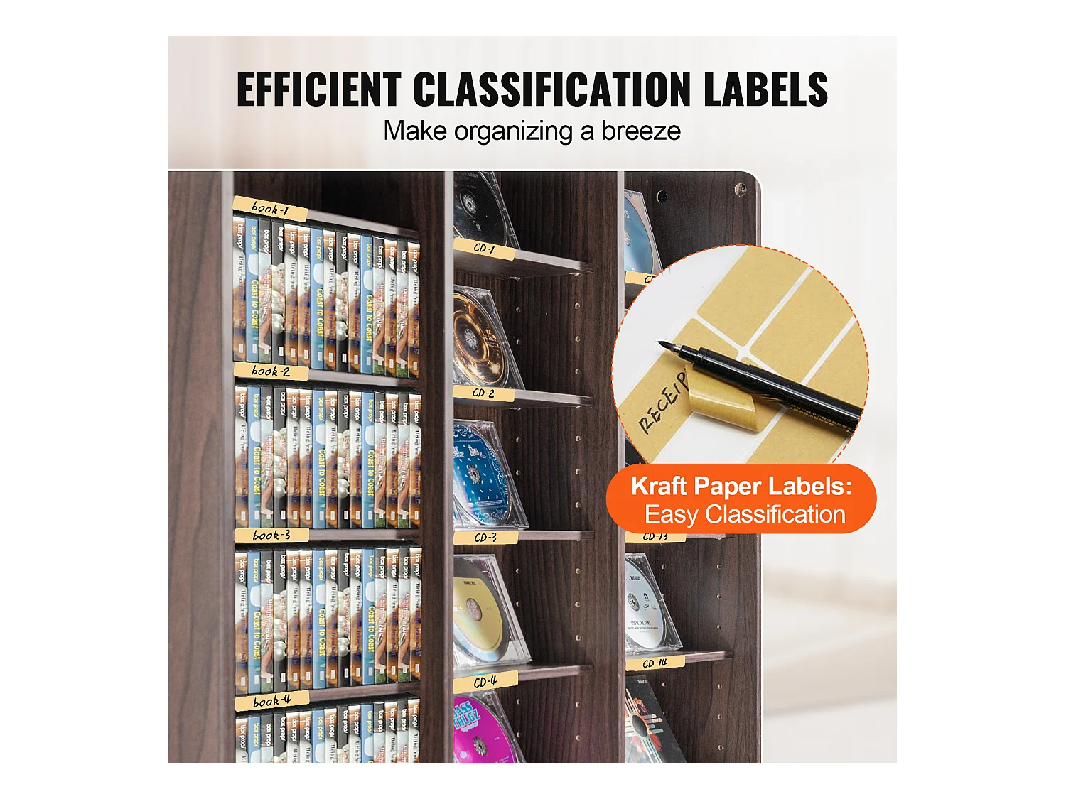 Vitrine  SucceBuy  Armoire de Rangement Multimédia Étagère Réglable  Meuble de Rangement Multimédia, Étagères Réglables pour DVD à 12 Niveaux, Expresso