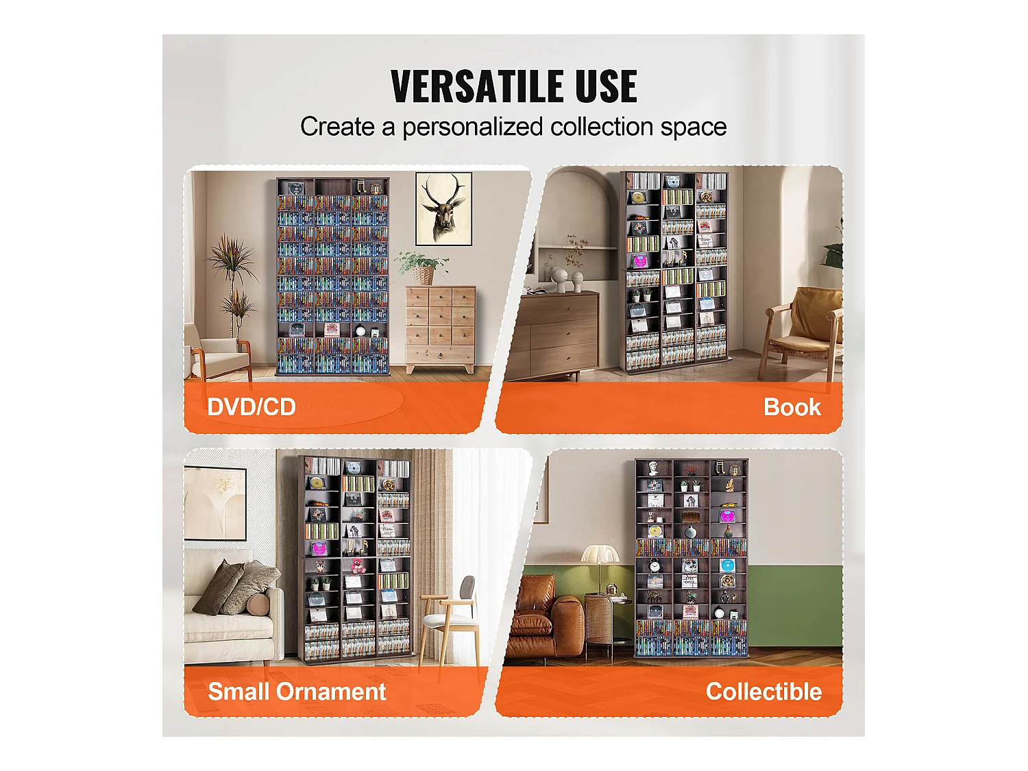 Vitrine  SucceBuy  Armoire de Rangement Multimédia Étagère Réglable  Meuble de Rangement Multimédia, Étagères Réglables pour DVD à 12 Niveaux, Expresso