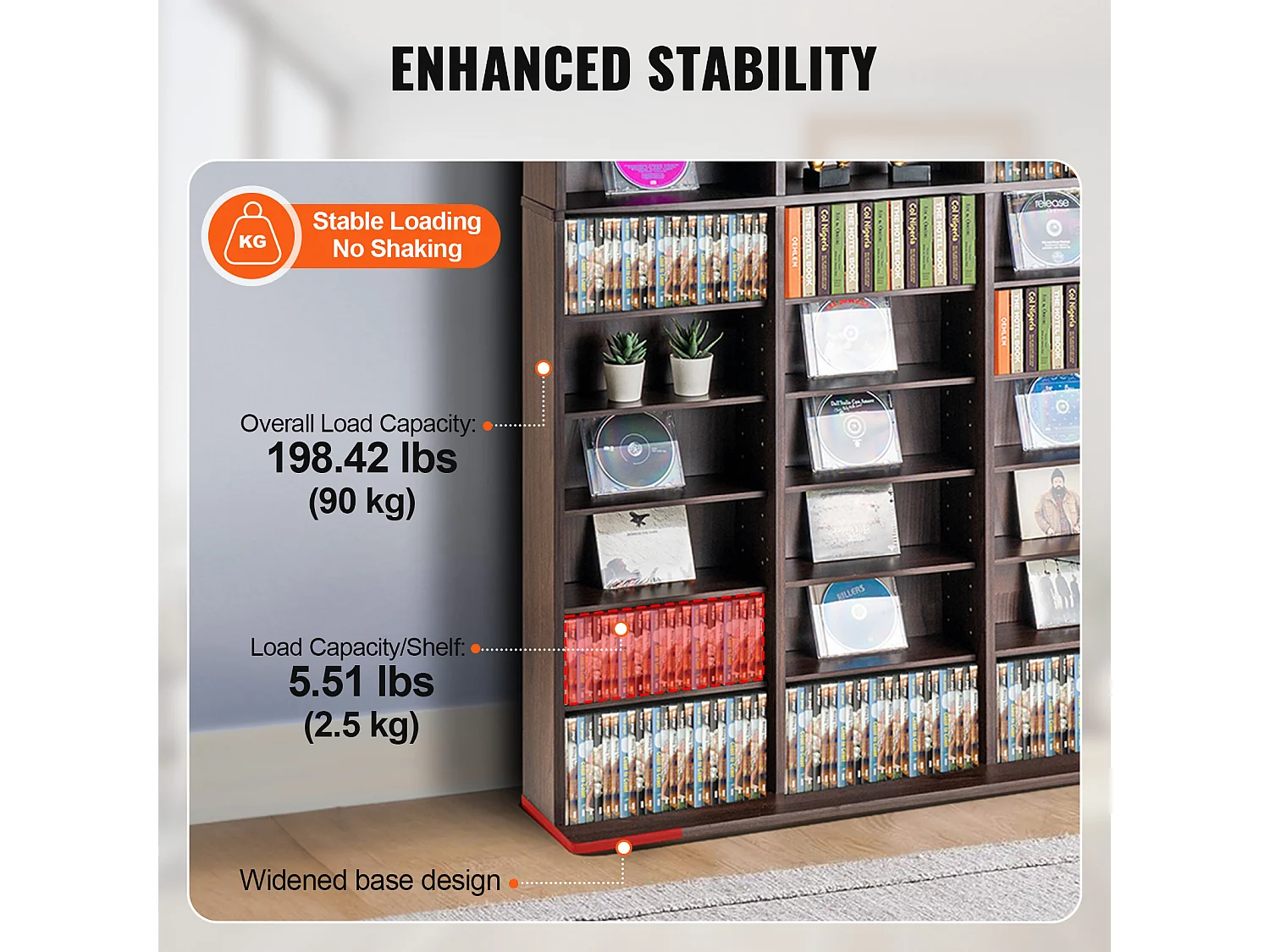 Vitrine  SucceBuy  Armoire de Rangement Multimédia Étagère Réglable  Meuble de Rangement Multimédia, Étagères Réglables pour DVD à 12 Niveaux, Expresso