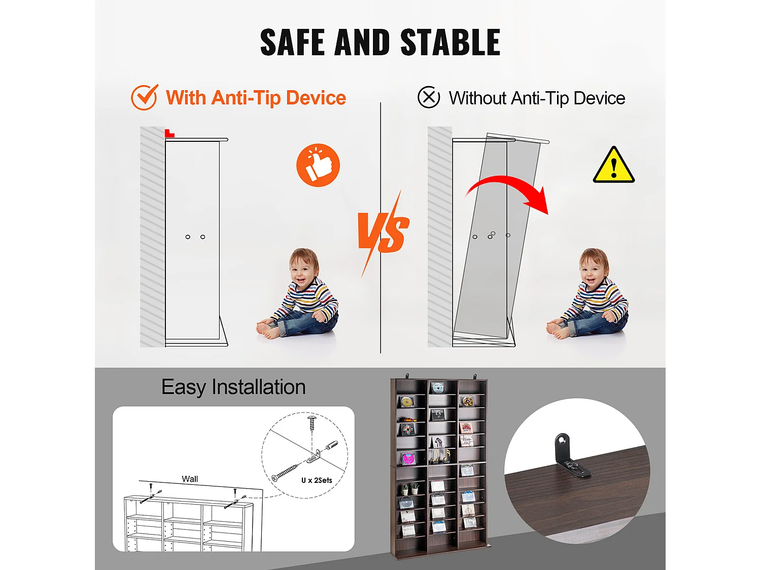 Vitrine  SucceBuy  Armoire de Rangement Multimédia Étagère Réglable  Meuble de Rangement Multimédia, Étagères Réglables pour DVD à 12 Niveaux, Expresso