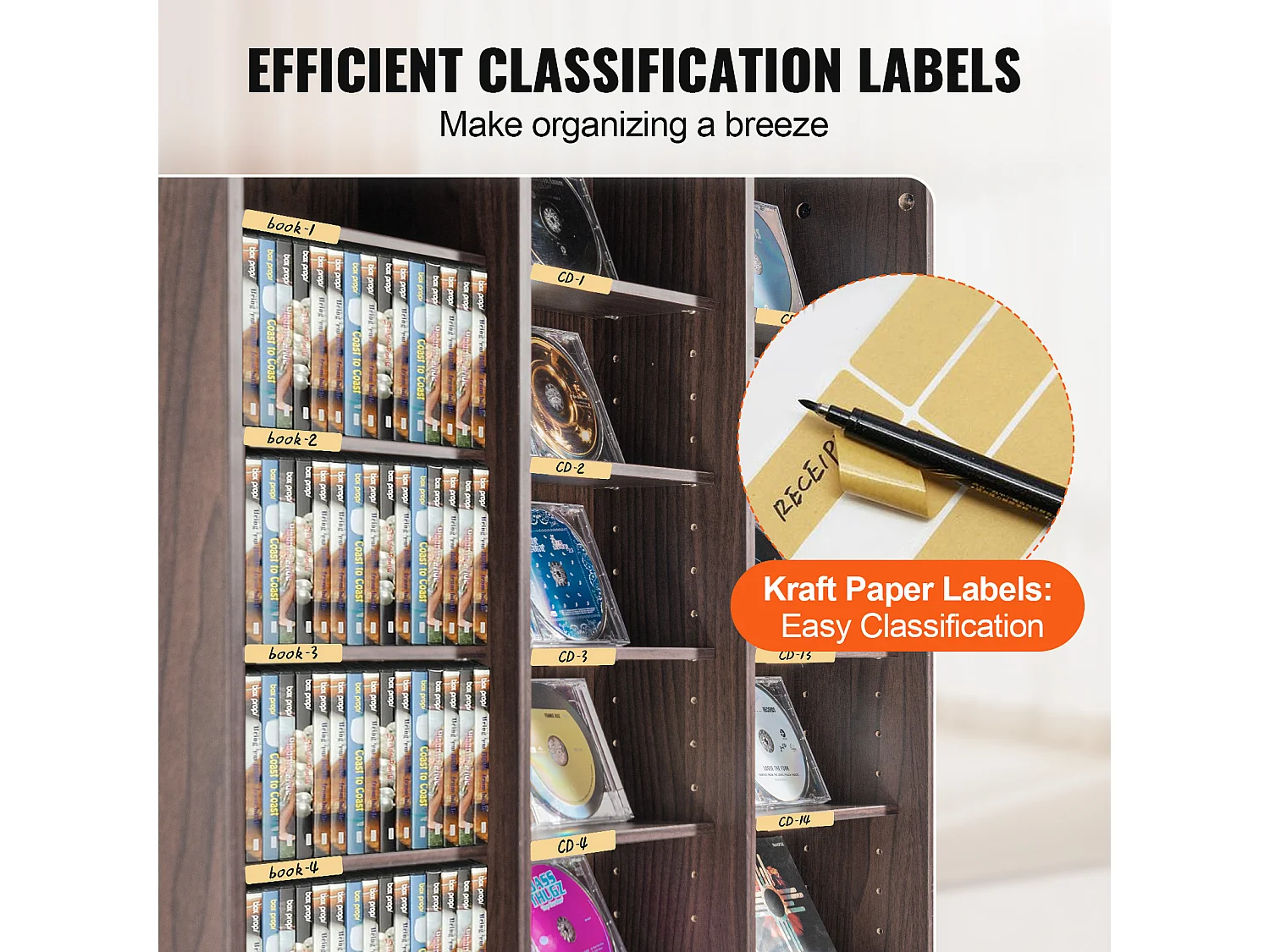 Vitrine  SucceBuy  Armoire de Rangement Multimédia Étagère Réglable  Meuble de Rangement Multimédia, Étagères Réglables pour DVD à 12 Niveaux, Expresso