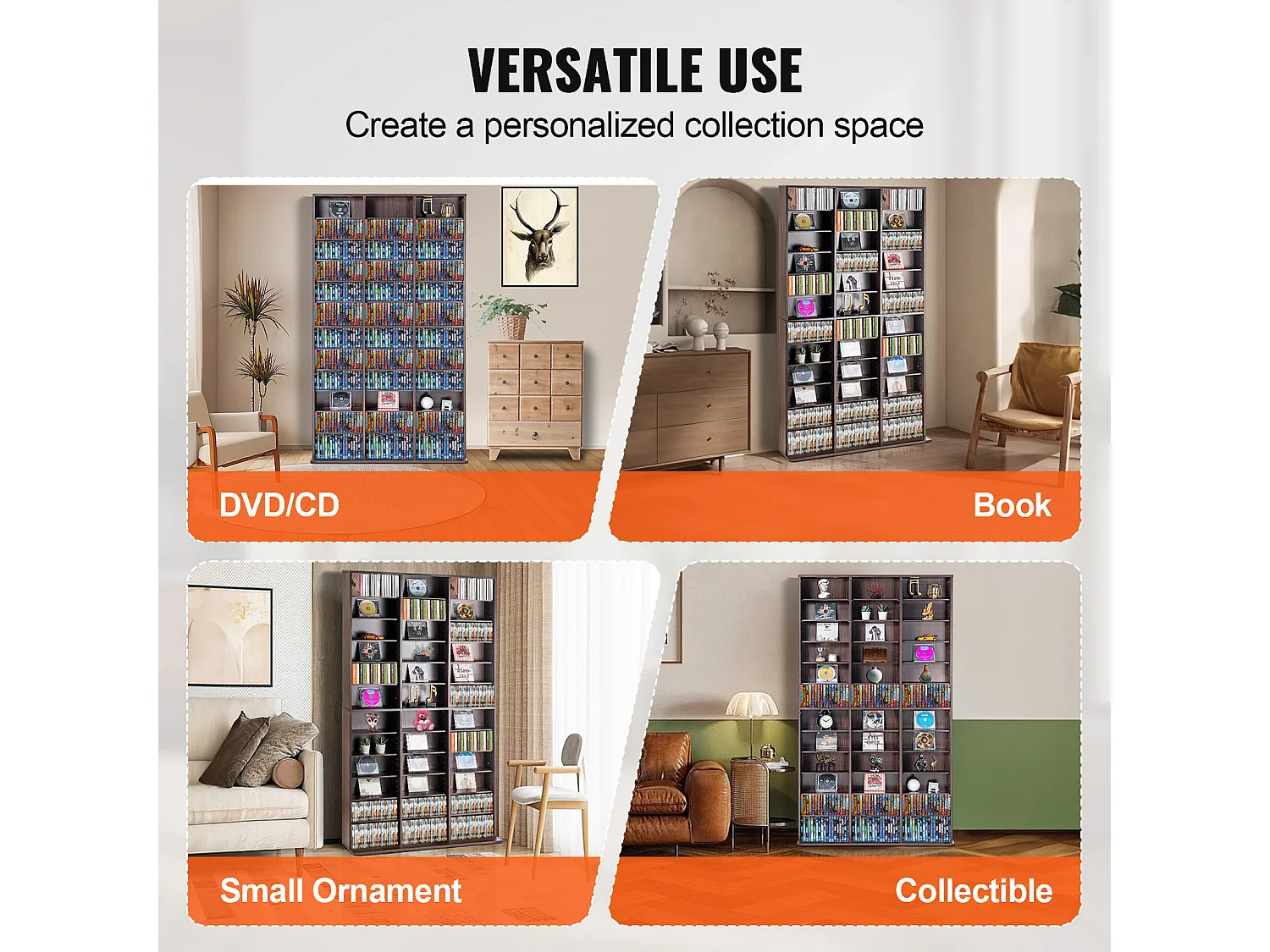 Vitrine  SucceBuy  Armoire de Rangement Multimédia Étagère Réglable  Meuble de Rangement Multimédia, Étagères Réglables pour DVD à 12 Niveaux, Expresso