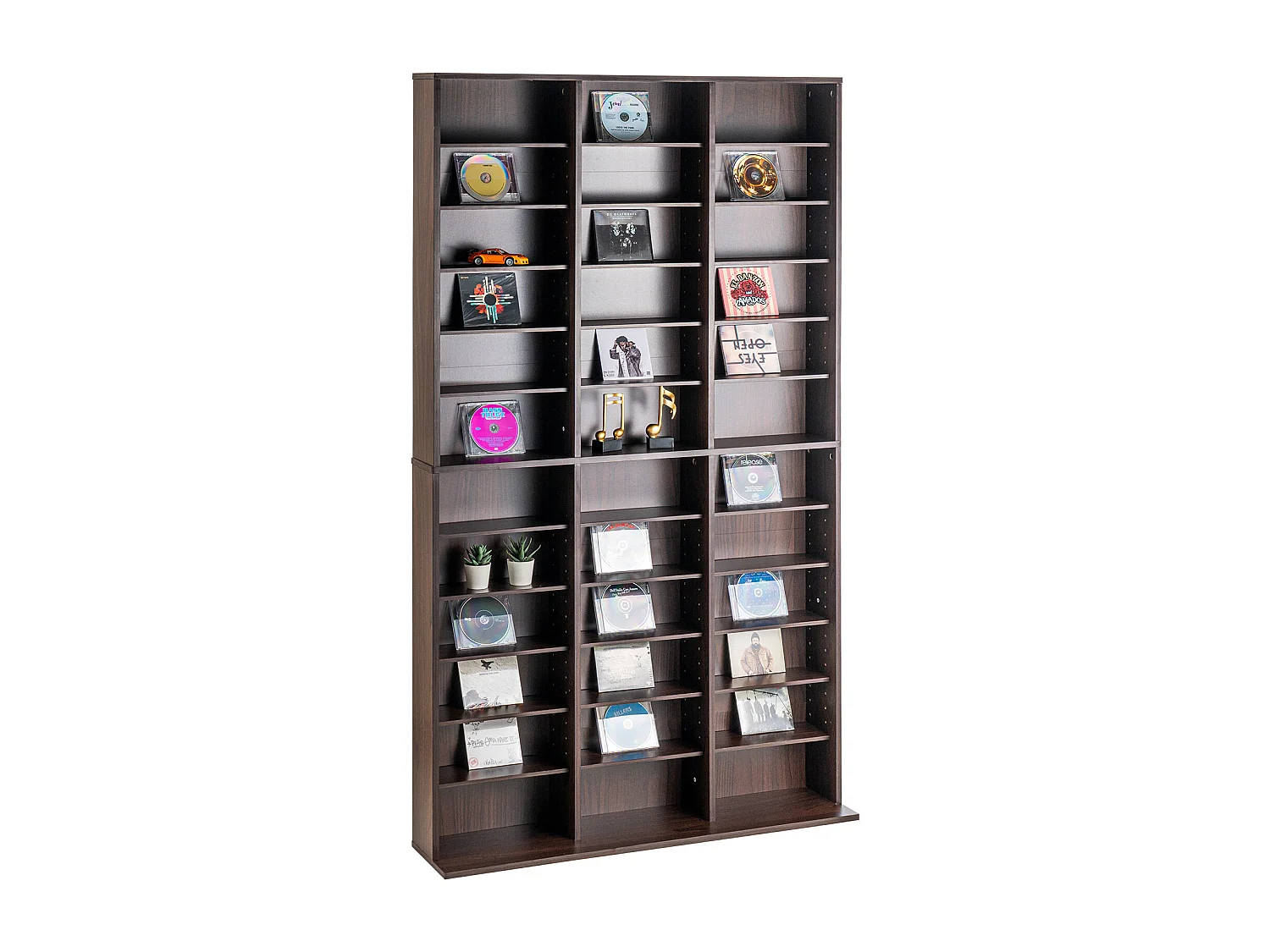 Vitrine  SucceBuy  Armoire de Rangement Multimédia Étagère Réglable  Meuble de Rangement Multimédia, Étagères Réglables pour DVD à 12 Niveaux, Expresso