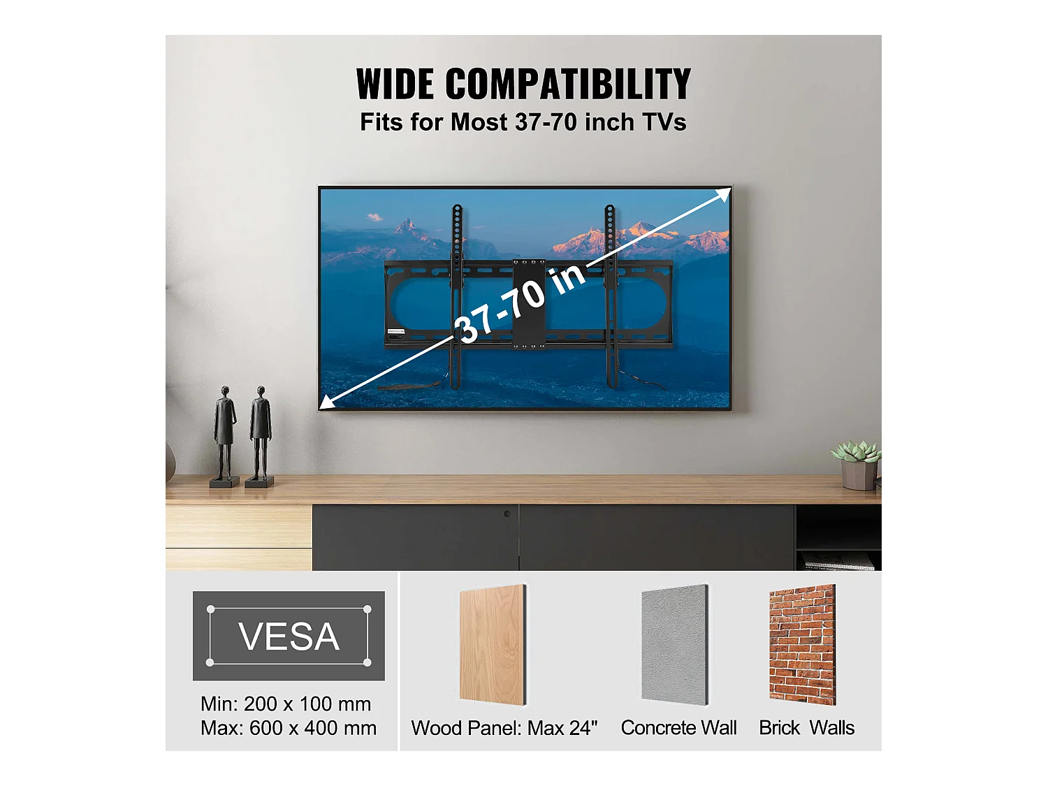 Wandhalter Universeller SucceBuy, für Flachbildschirm-TV, Kompatibel mit Fernsehern von 94 bis 178 cm