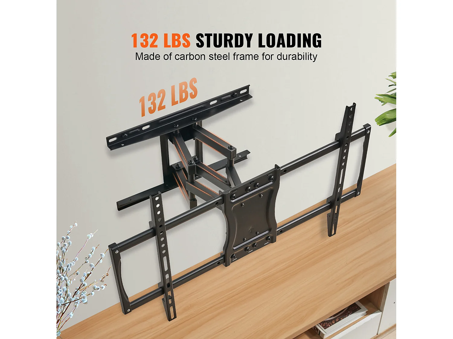 Support Mural TV à Mouvement Complet SucceBuy, pour Téléviseurs de 94 à 191cm, 4 Bras Articulés