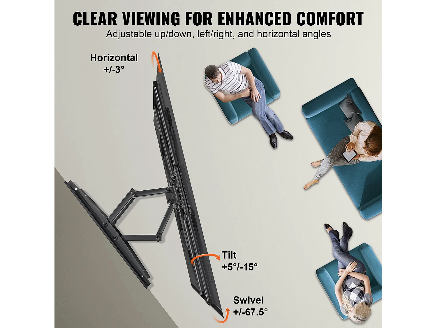 Support Mural TV à Mouvement Complet SucceBuy, pour Téléviseurs de 94 à 191cm, 4 Bras Articulés