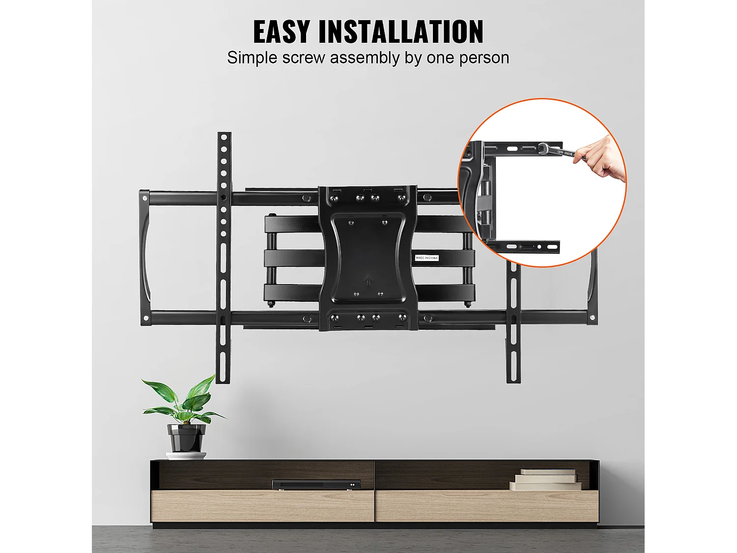 Support Mural TV à Mouvement Complet SucceBuy, pour Téléviseurs de 94 à 191cm, 4 Bras Articulés