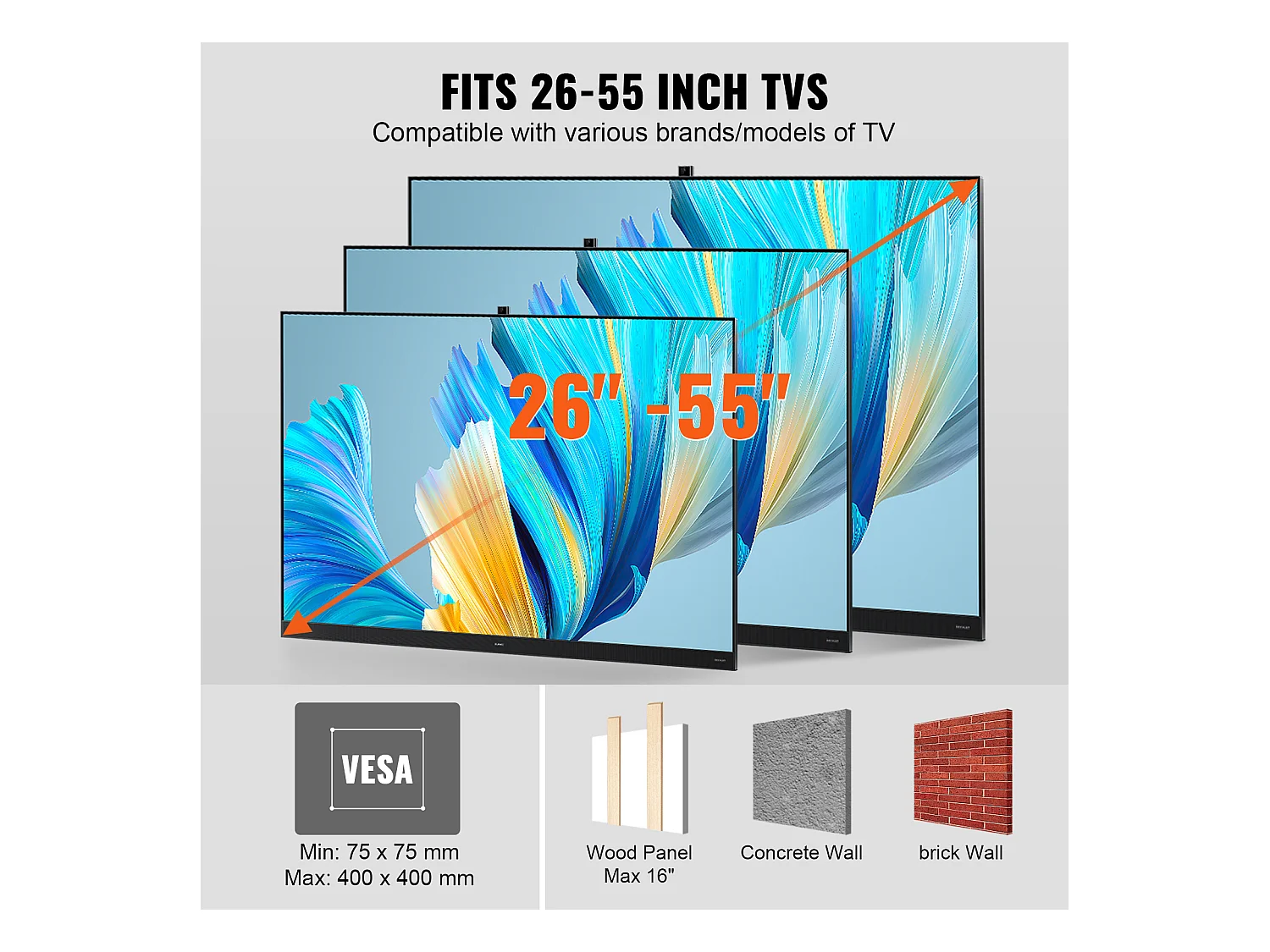 Support Mural TV à Mouvement Complet Articulé SucceBuy, pour Écrans de 66 à 140cm