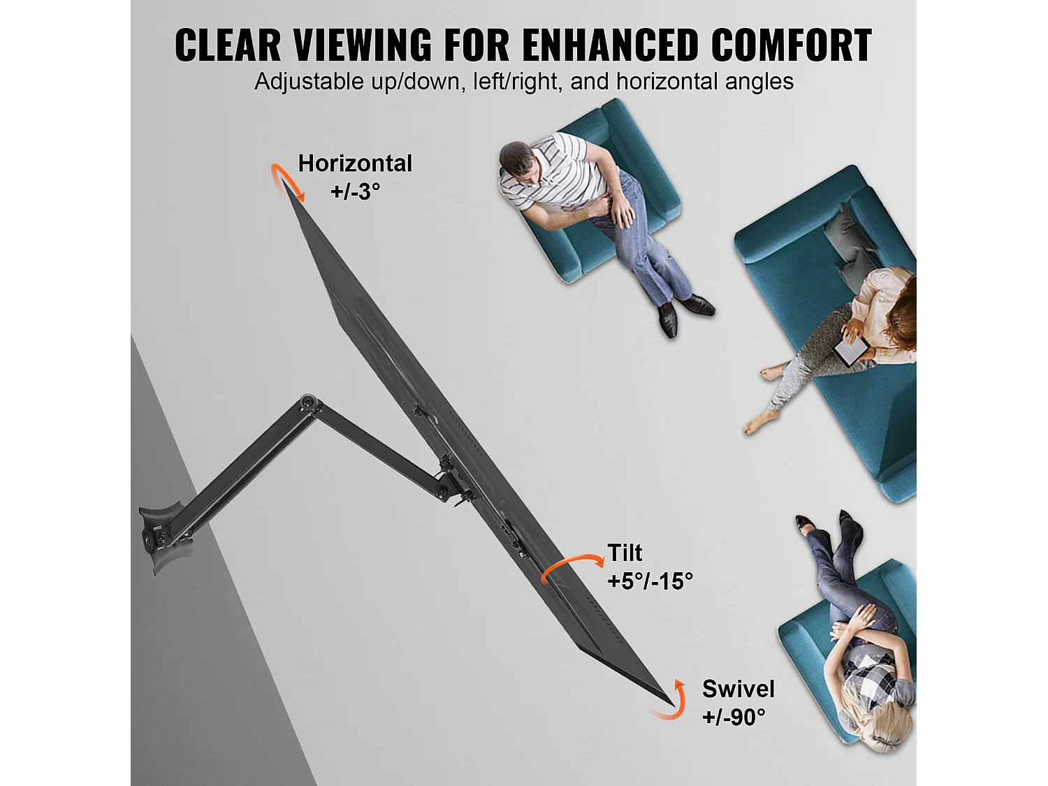 Support Mural TV à Mouvement Complet Articulé SucceBuy, pour Écrans de 66 à 140cm