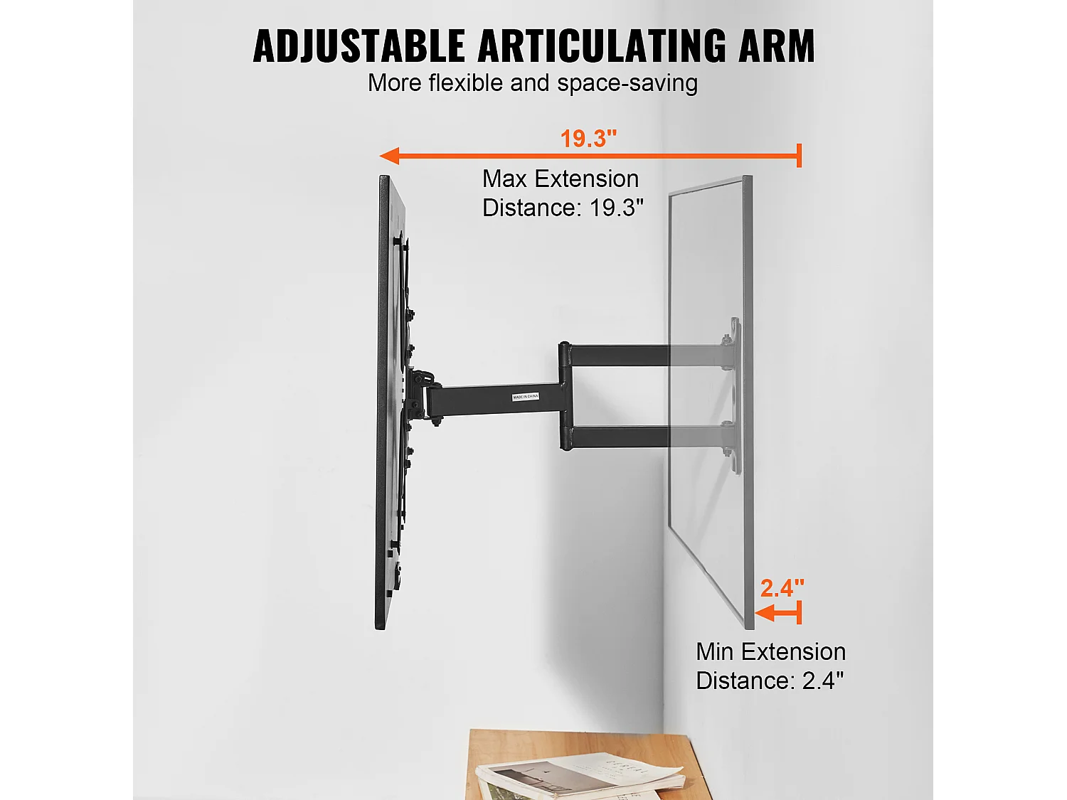 Support Mural TV à Mouvement Complet Articulé SucceBuy, pour Écrans de 66 à 140cm