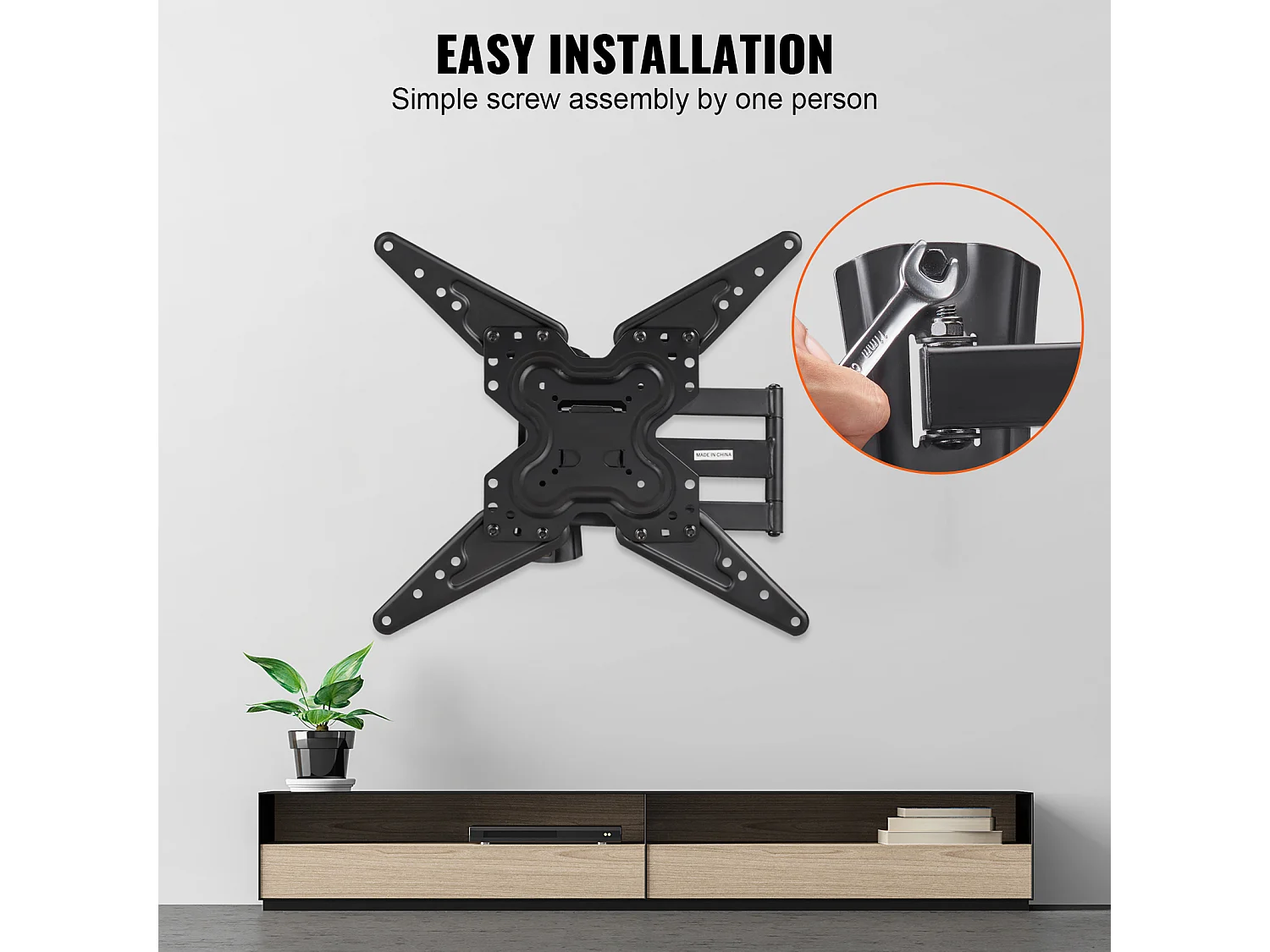 Support Mural TV à Mouvement Complet Articulé SucceBuy, pour Écrans de 66 à 140cm