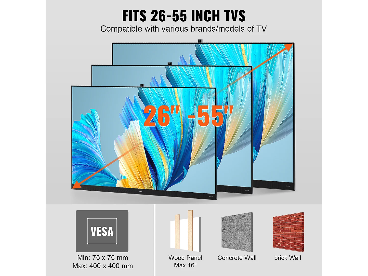 Support Mural TV à Mouvement Complet Articulé SucceBuy, pour Écrans de 66 à 140cm