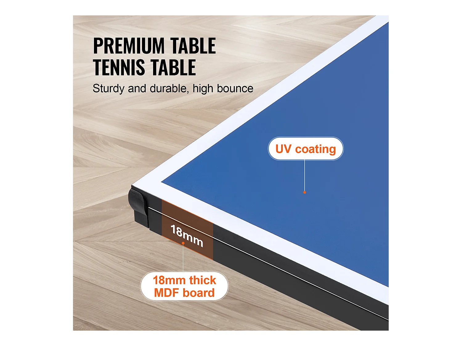 Stolik do Ping-Ponga SucceBuy, Profesjonalny Tenis Stołowy, MDF Wewnętrzny, Składany z Siatką do Szybkiego Zaciskania, Blokowane Kółka