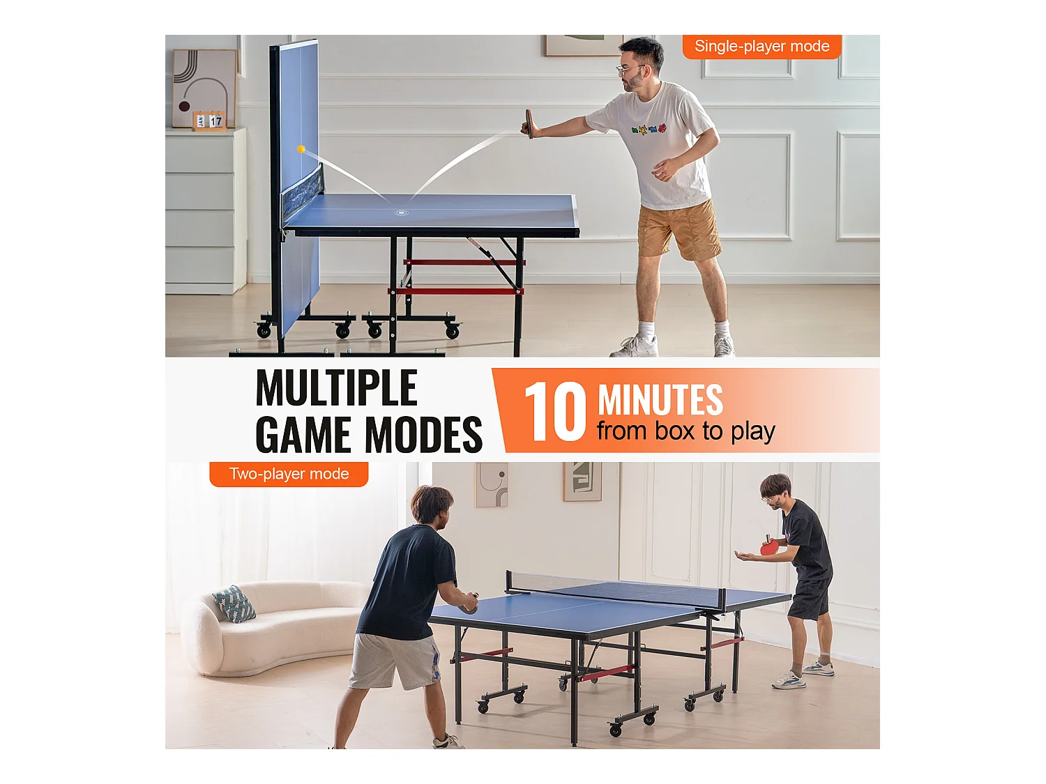 Stolik do Ping-Ponga SucceBuy, Profesjonalny Tenis Stołowy, MDF Wewnętrzny, Składany z Siatką do Szybkiego Zaciskania, Blokowane Kółka