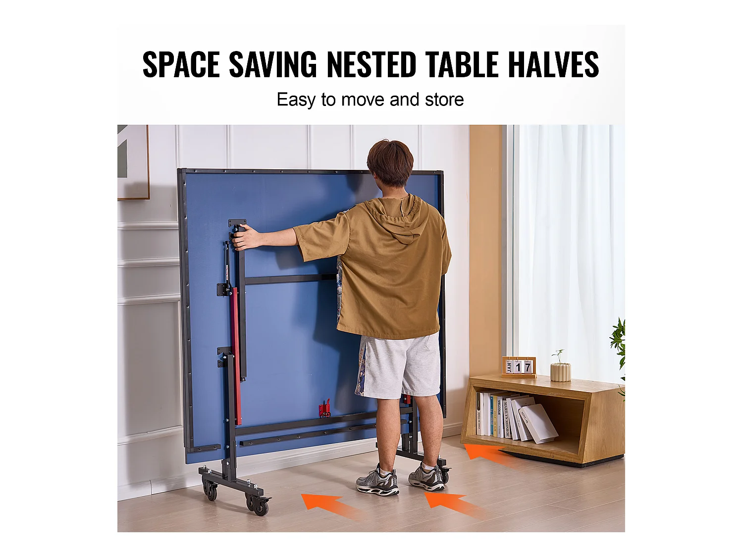 Stolik do Ping-Ponga SucceBuy, Profesjonalny Tenis Stołowy, MDF Wewnętrzny, Składany z Siatką do Szybkiego Zaciskania, Blokowane Kółka