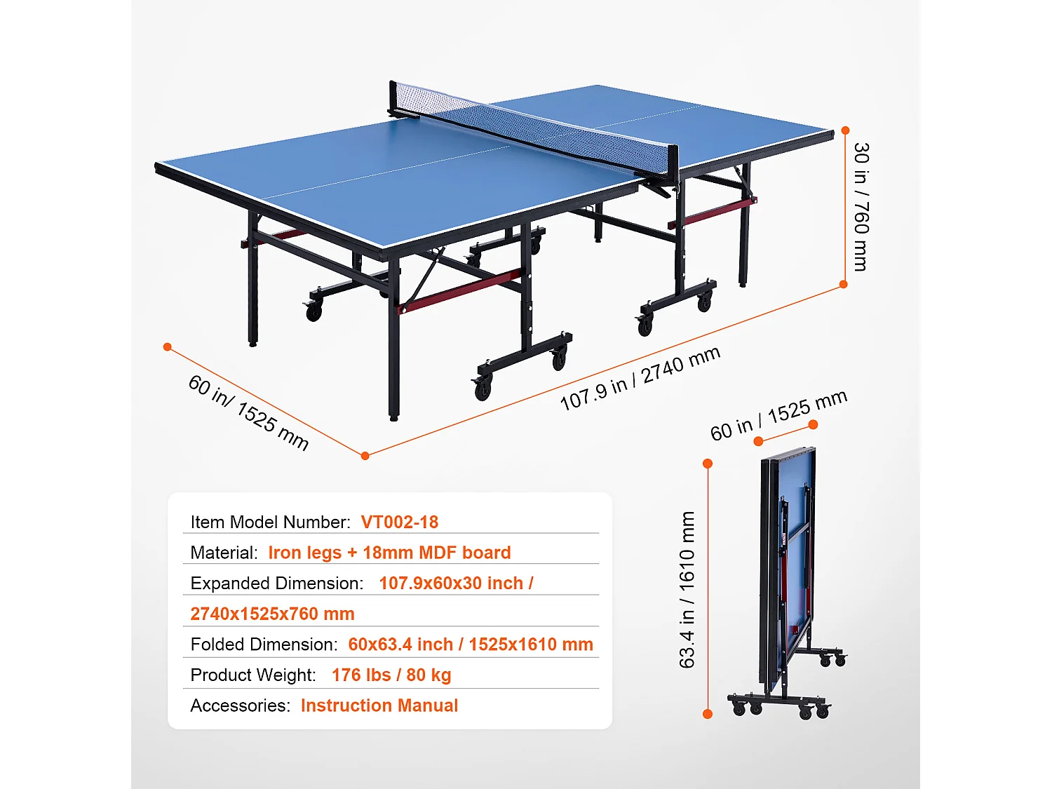 Mesa de Ping-Pong SucceBuy, Tênis de Mesa Profissional, MDF de Interior, Dobrável com Rede de Aperto Rápido, Rodas Bloqueáveis