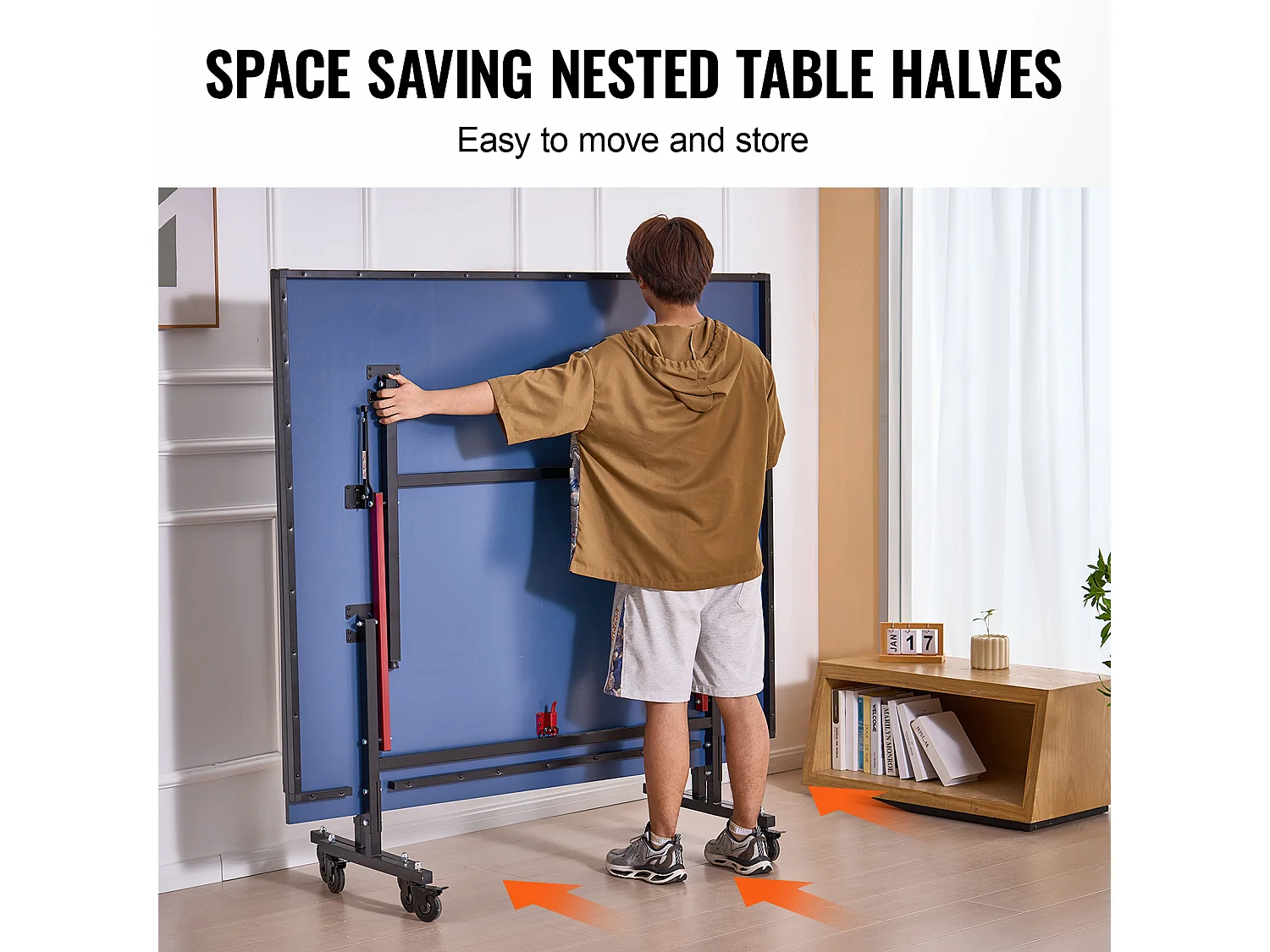 Mesa de Ping-Pong SucceBuy, Tênis de Mesa Profissional, MDF de Interior, Dobrável com Rede de Aperto Rápido, Rodas Bloqueáveis