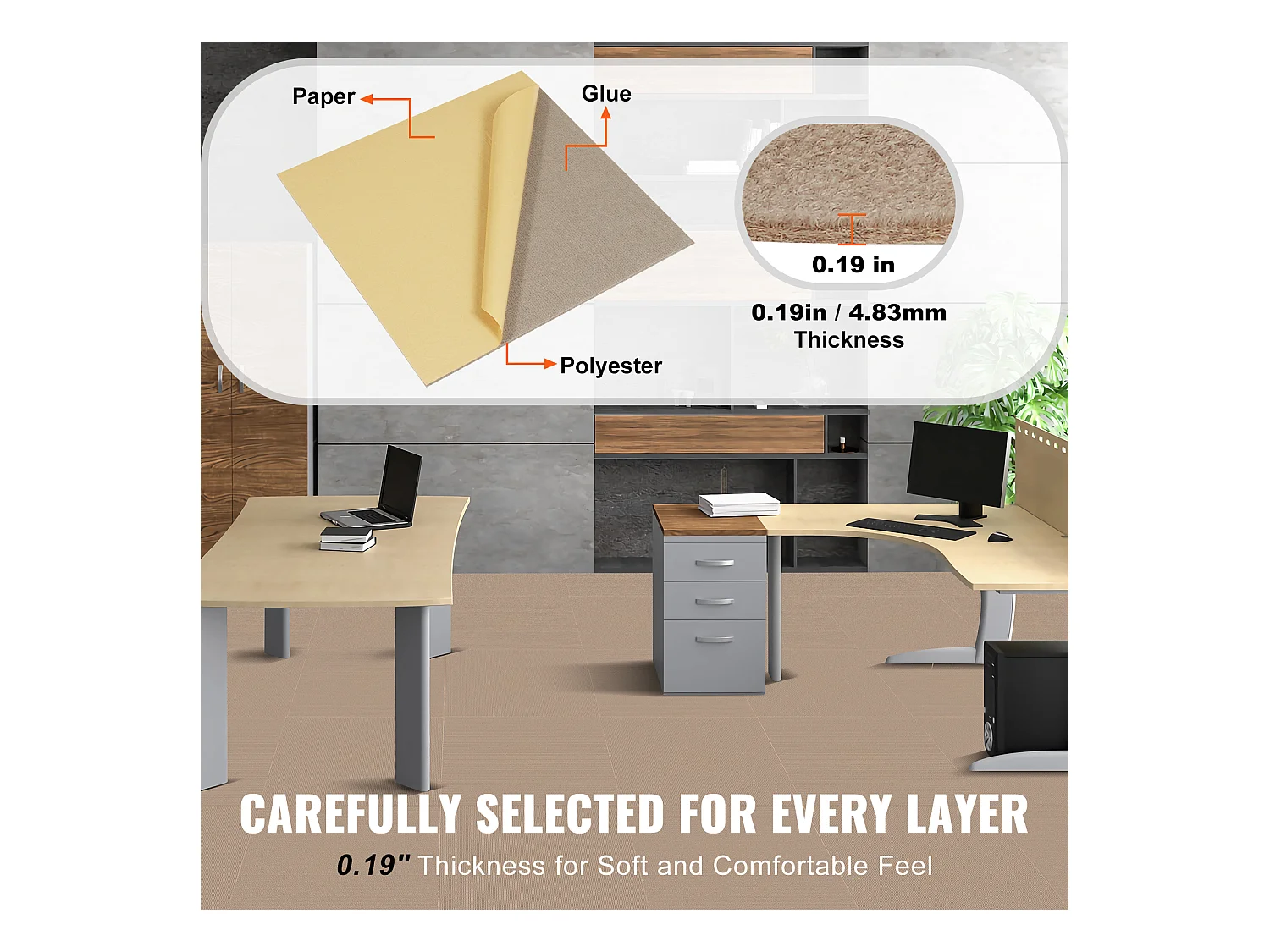 Tapis SucceBuy Dalles de Moquette Lot de 10 dalles de Moquette Autocollantes 45.72 x 45.72cm - Marron Clair