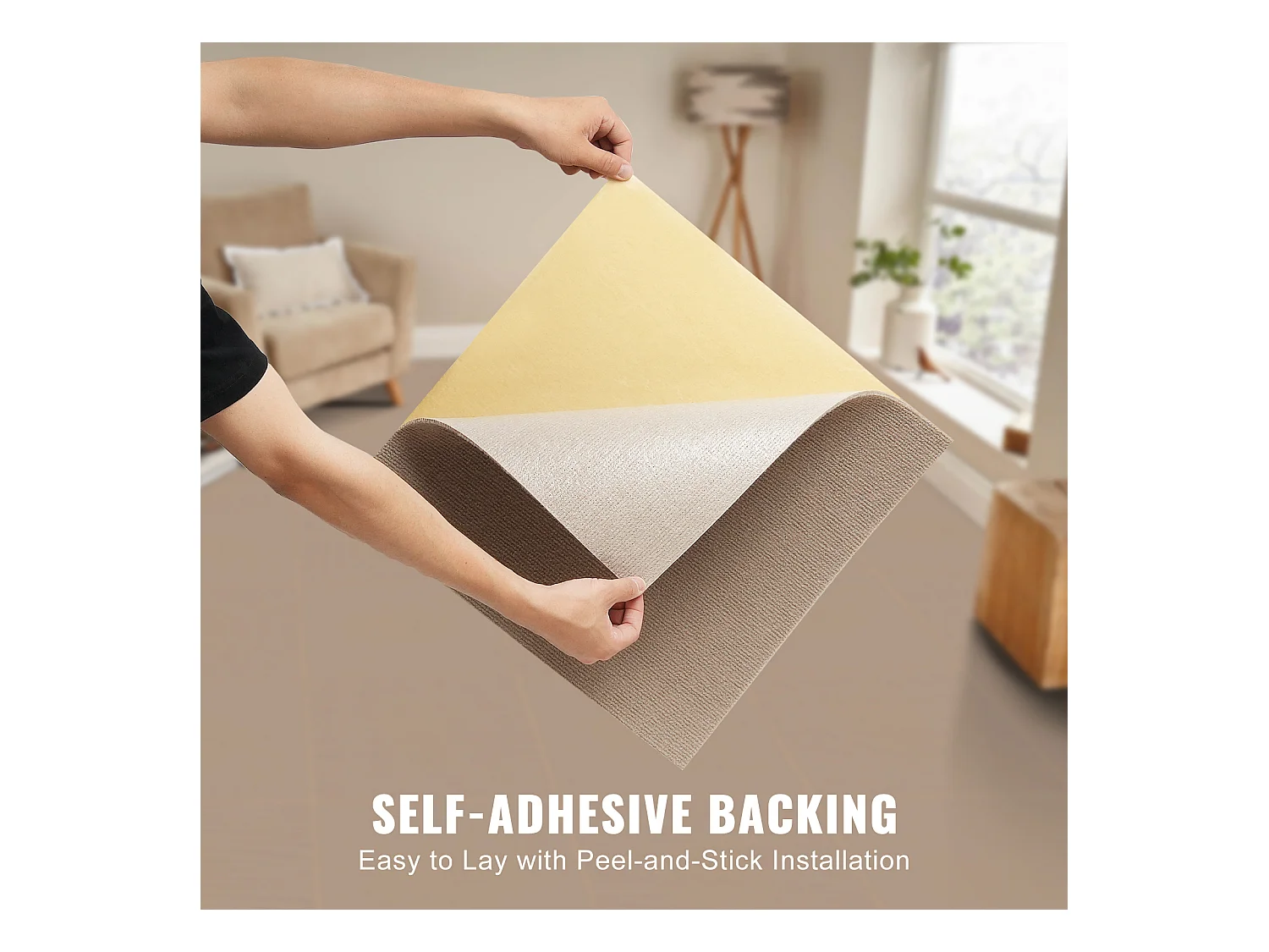 Tapis SucceBuy Dalles de Moquette Lot de 10 dalles de Moquette Autocollantes 45.72 x 45.72cm - Marron Clair