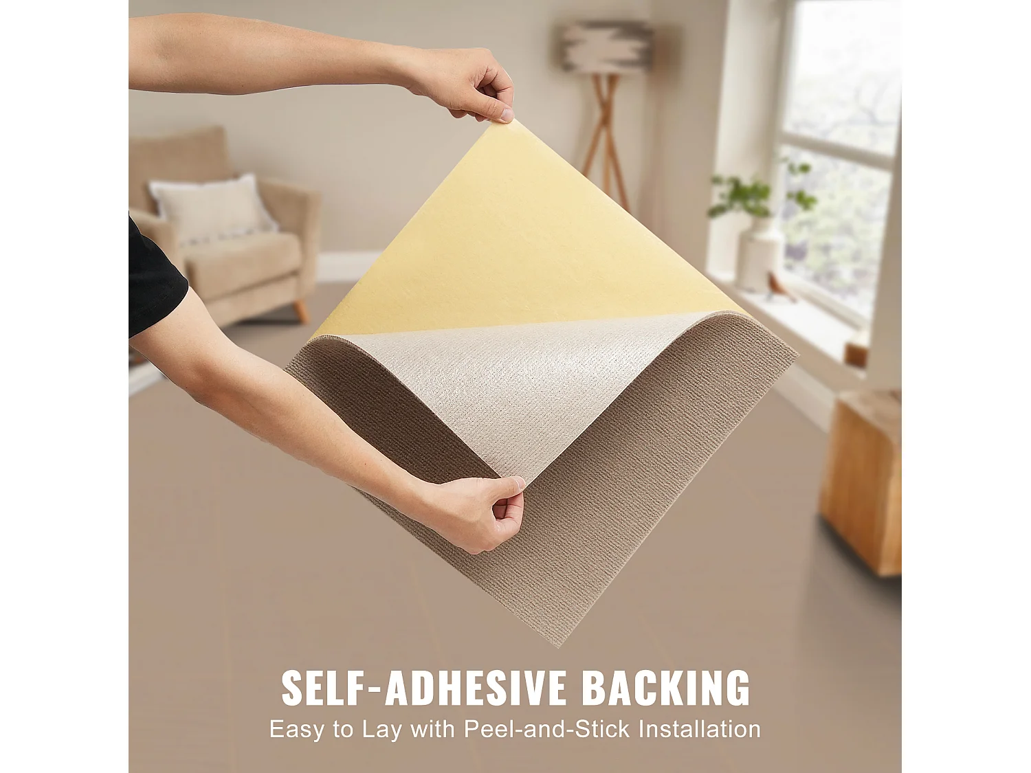 Tapis SucceBuy Dalles de Moquette Lot de 10 dalles de Moquette Autocollantes 45.72 x 45.72cm - Marron Clair