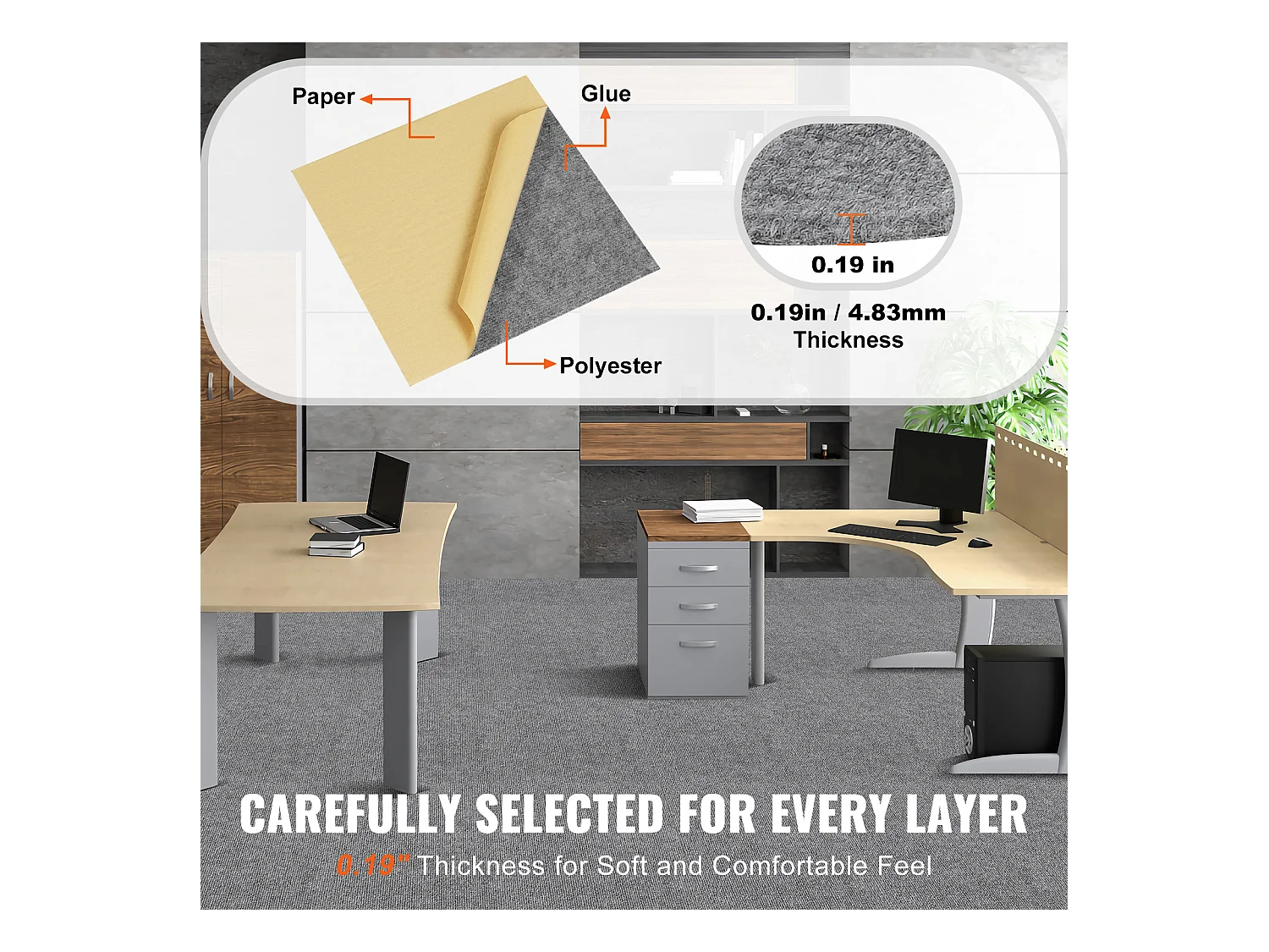 Tapis SucceBuy Dalles de Moquette Lot de 12 dalles de Moquette Autocollantes 30.48 x 30.48cm - Gris clair