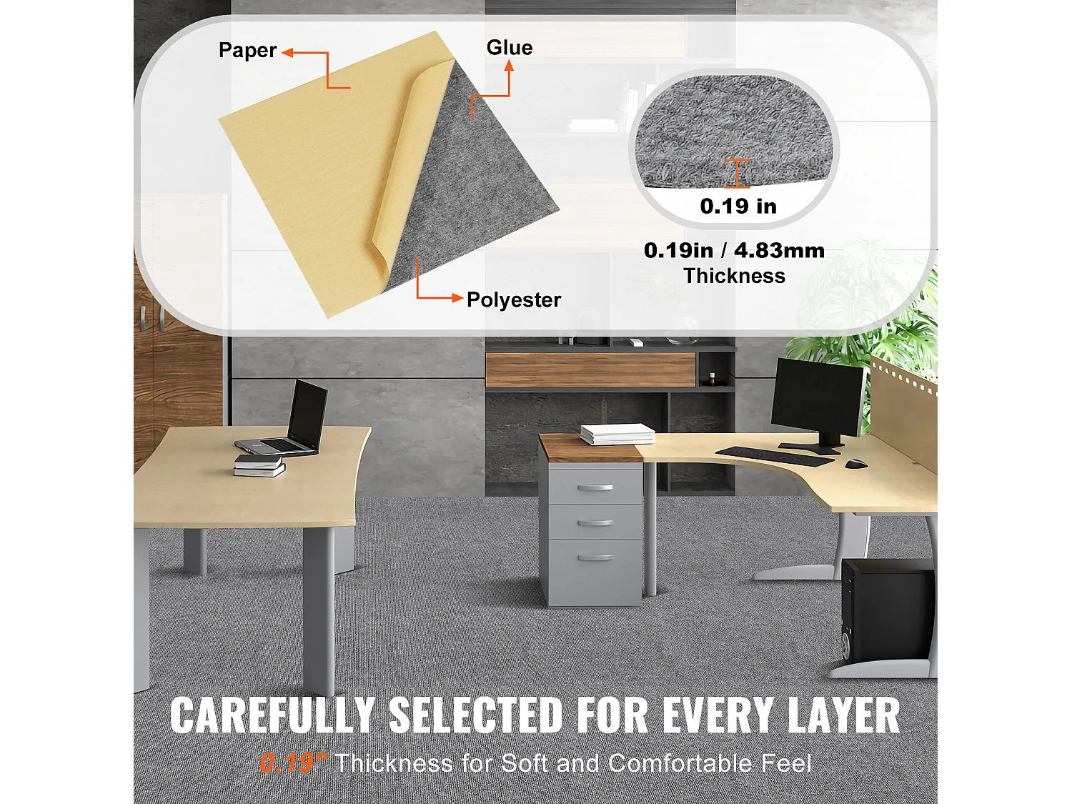 Tapis SucceBuy Dalles de Moquette Lot de 12 dalles de Moquette Autocollantes 30.48 x 30.48cm - Gris clair