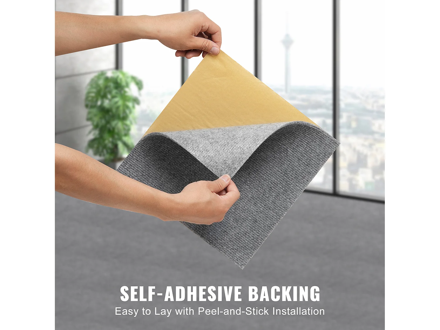 Tapis SucceBuy Dalles de Moquette Lot de 12 dalles de Moquette Autocollantes 30.48 x 30.48cm - Gris clair