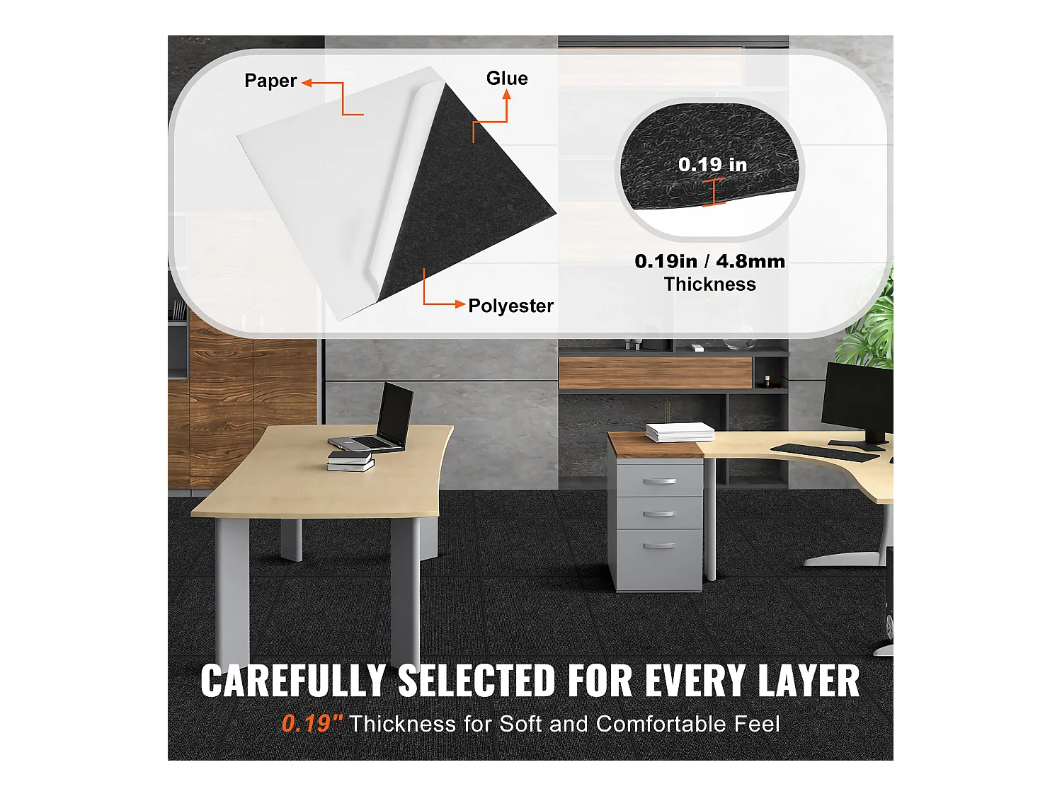 Tapis SucceBuy Dalles de Moquette Autocollantes 60.96 x 60.96cm, 15 Pièces, Noir Carbone