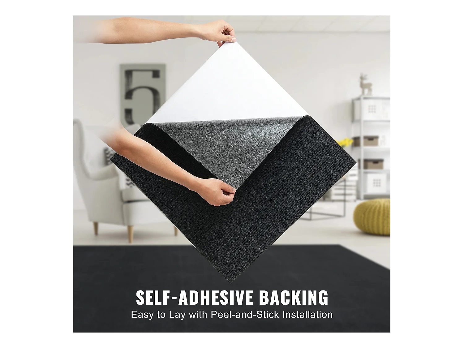 Tapis SucceBuy Dalles de Moquette Autocollantes 60.96 x 60.96cm, 15 Pièces, Noir Carbone