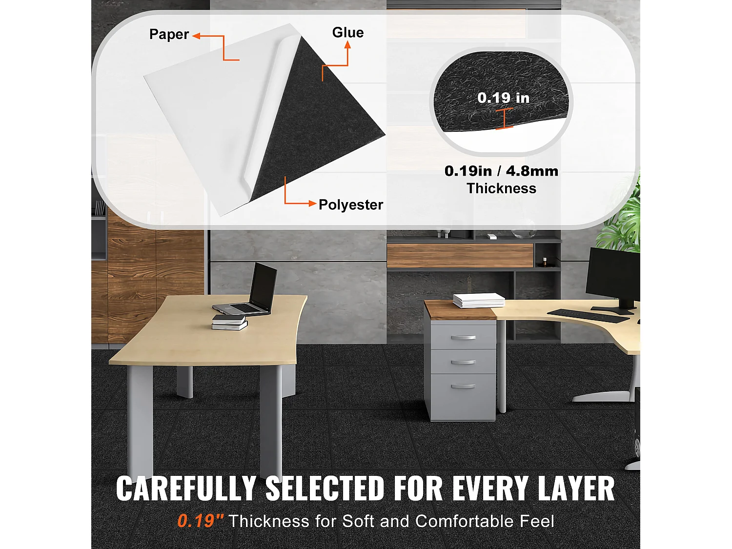 Tapis SucceBuy Dalles de Moquette Autocollantes 60.96 x 60.96cm, 15 Pièces, Noir Carbone