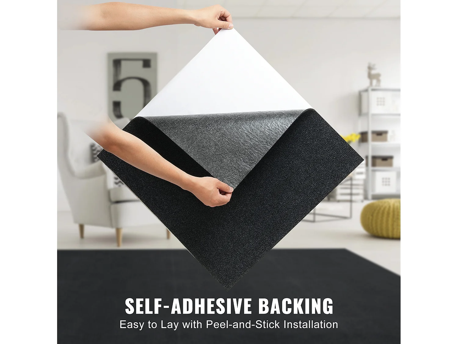 Tapis SucceBuy Dalles de Moquette Autocollantes 60.96 x 60.96cm, 15 Pièces, Noir Carbone