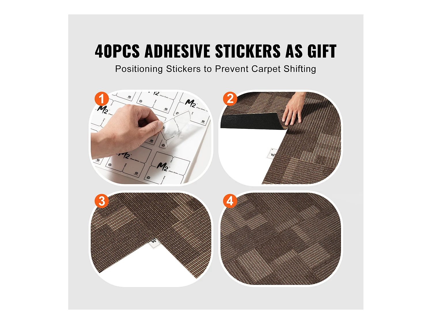 Tapis SucceBuy Dalles de Moquette 24 Pièces 60.96 x 60.96cm Carrés avec Rembourrage Attaché DIY - Marron Mélangé