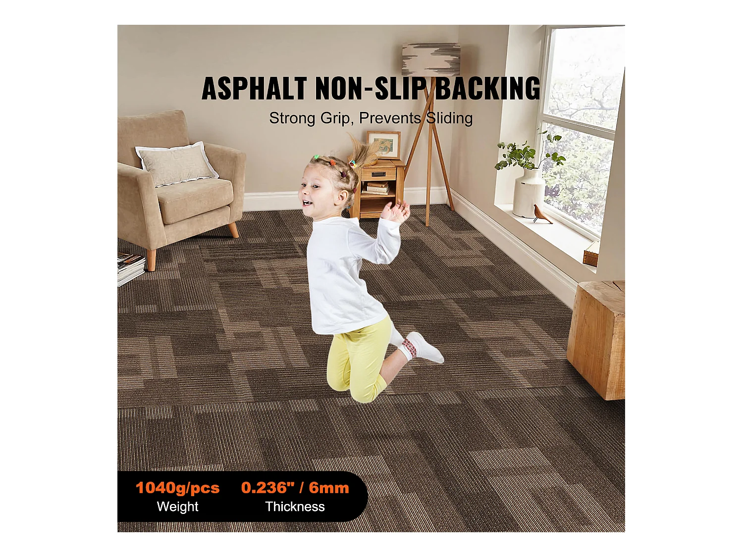 Tapis SucceBuy Dalles de Moquette 24 Pièces 60.96 x 60.96cm Carrés avec Rembourrage Attaché DIY - Marron Mélangé