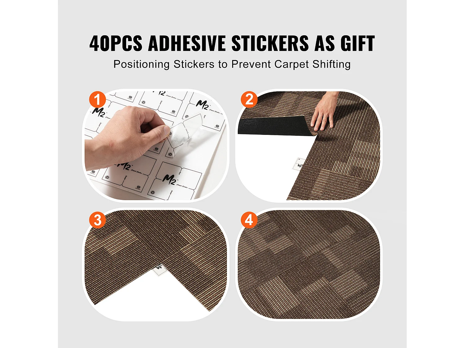 Tapis SucceBuy Dalles de Moquette 24 Pièces 60.96 x 60.96cm Carrés avec Rembourrage Attaché DIY - Marron Mélangé