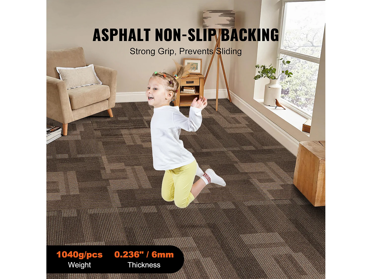 Tapis SucceBuy Dalles de Moquette 24 Pièces 60.96 x 60.96cm Carrés avec Rembourrage Attaché DIY - Marron Mélangé