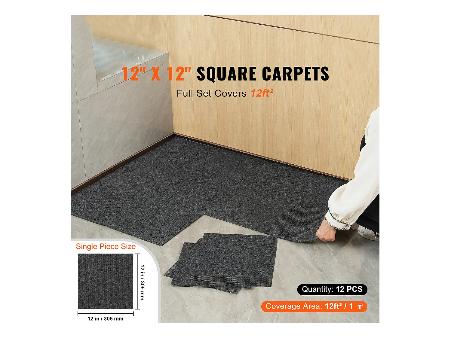 Tapis SucceBuy Dalles de Moquette Autocollantes 30.48 x 30.48cm - Gris Foncé