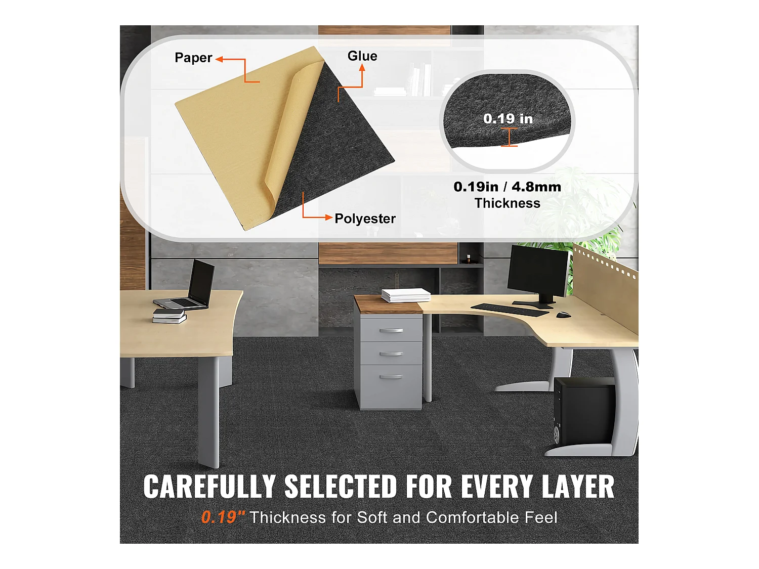 Tapis SucceBuy Dalles de Moquette Autocollantes 30.48 x 30.48cm - Gris Foncé