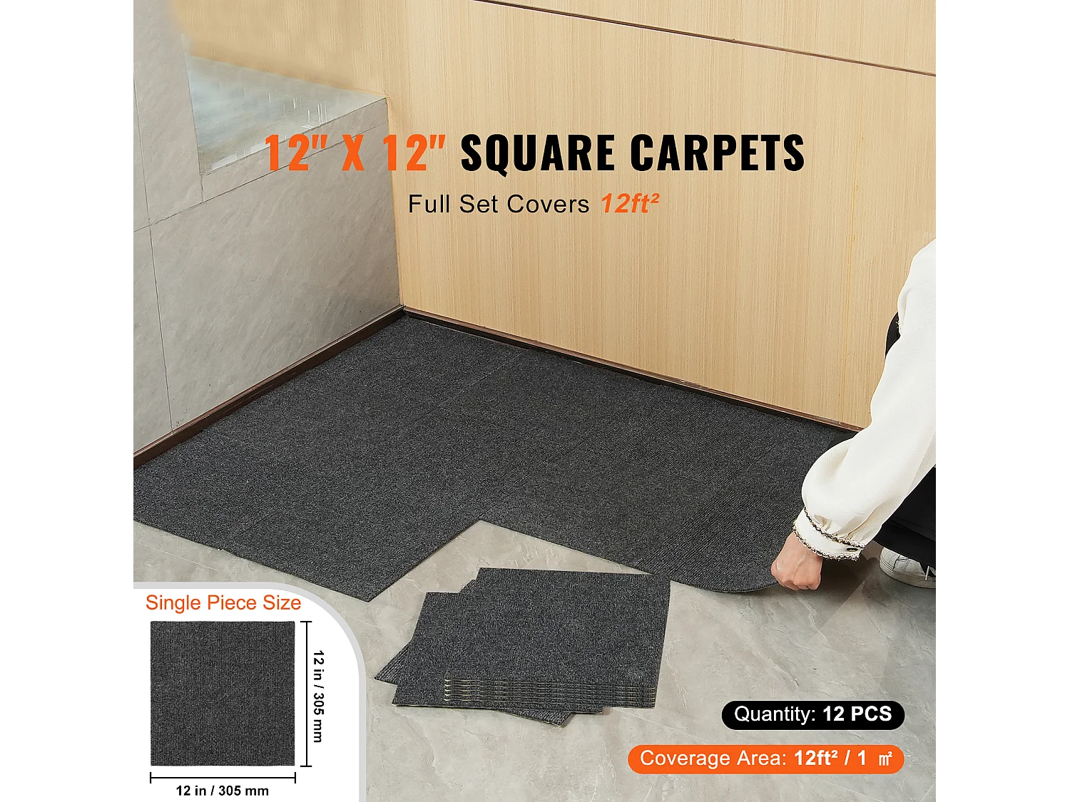 Teppichfliesen Selbstklebend SucceBuy 30,48 x 30,48 cm – Dunkelgrau