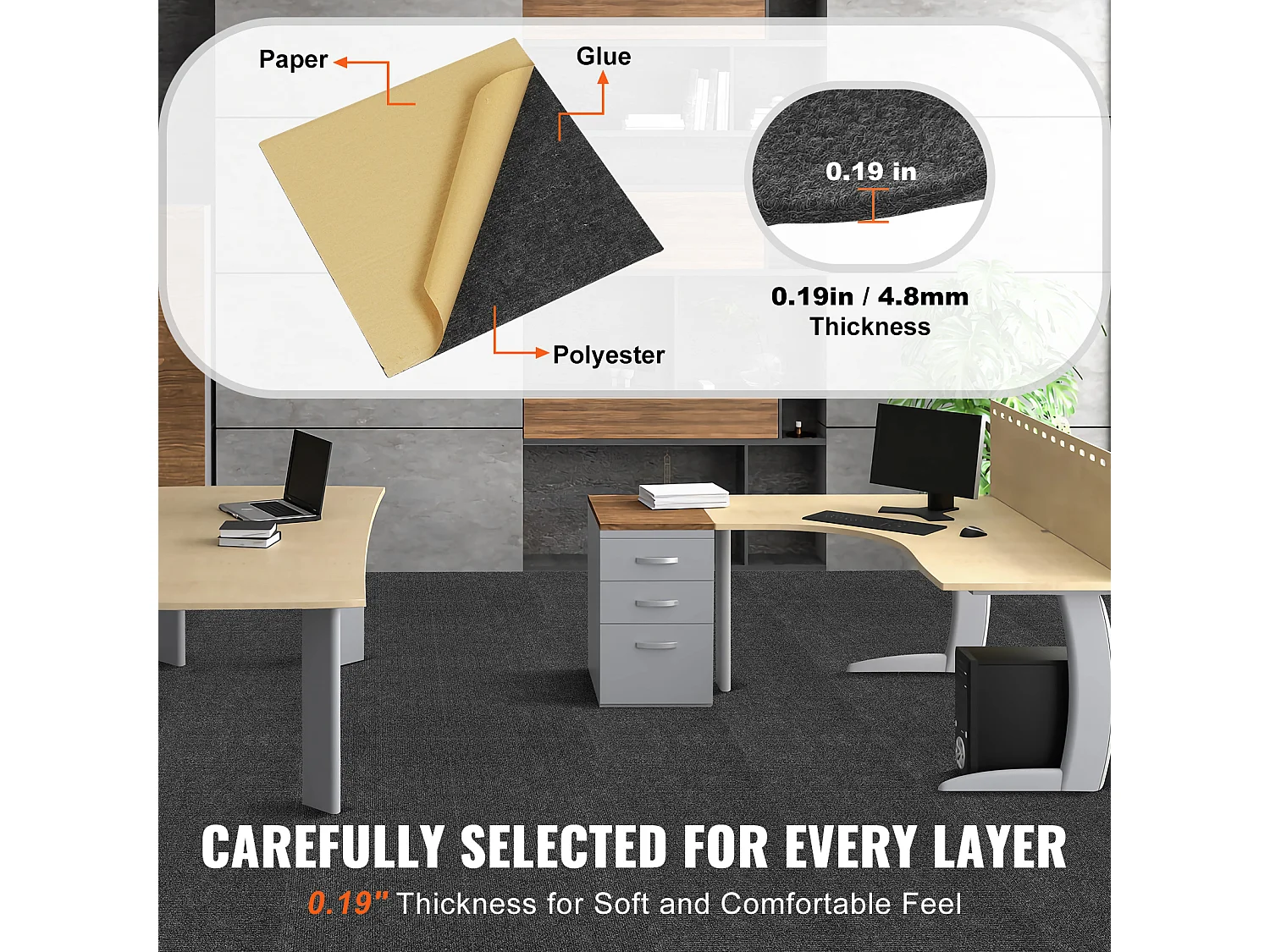 Teppichfliesen Selbstklebend SucceBuy 30,48 x 30,48 cm – Dunkelgrau