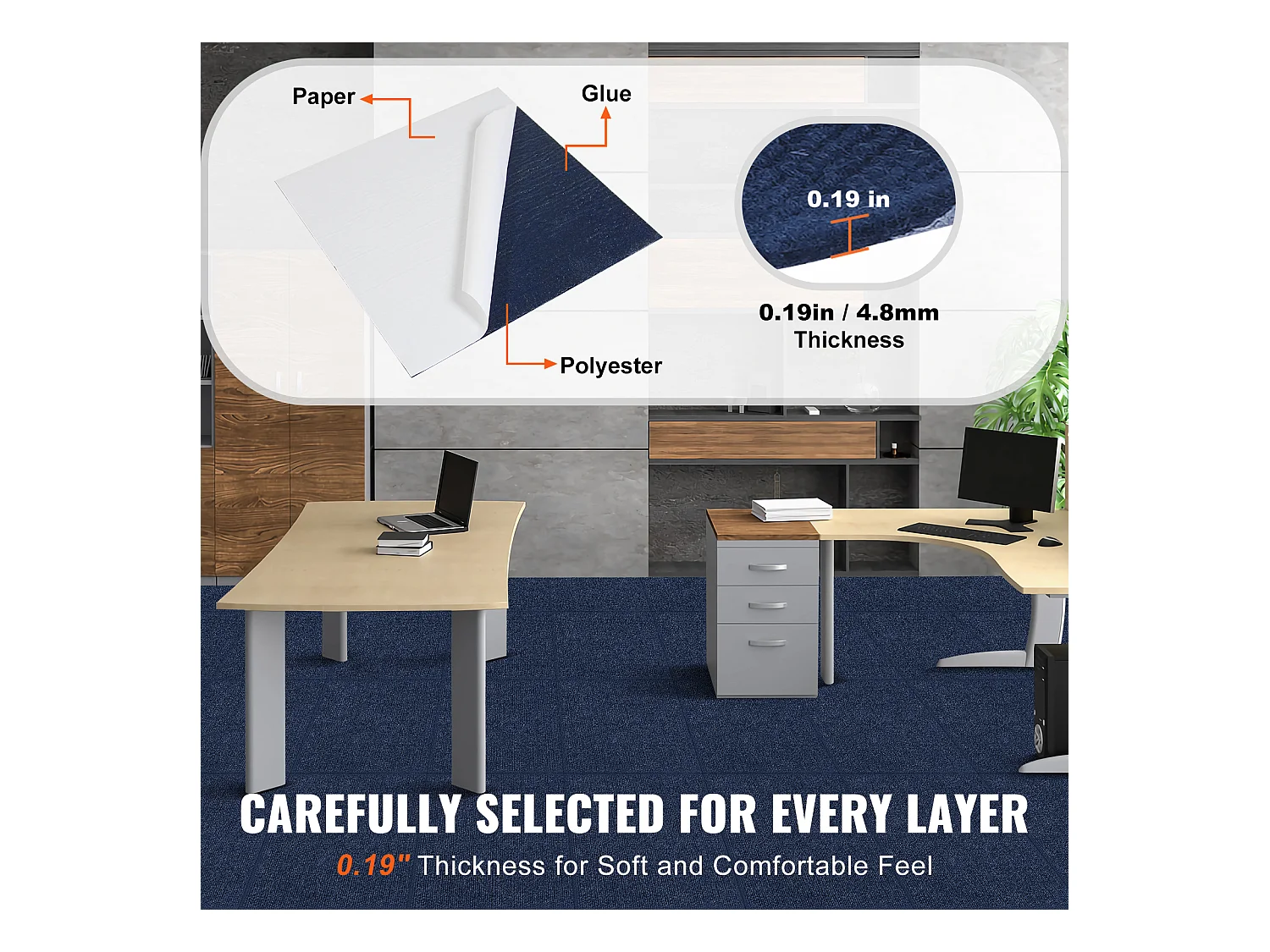 Tapis SucceBuy Dalles de Moquette Lot de 15 dalles de Moquette Autocollantes 60.96 x 60.96cm, Bleu Foncé