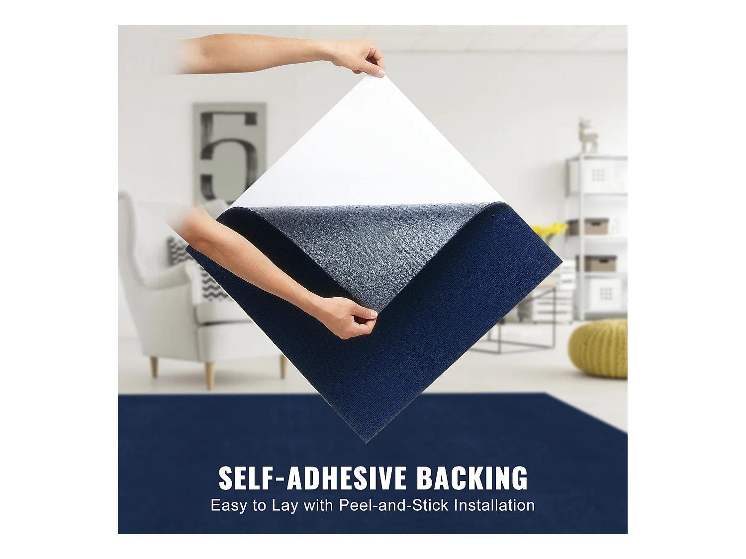 Tapis SucceBuy Dalles de Moquette Lot de 15 dalles de Moquette Autocollantes 60.96 x 60.96cm, Bleu Foncé