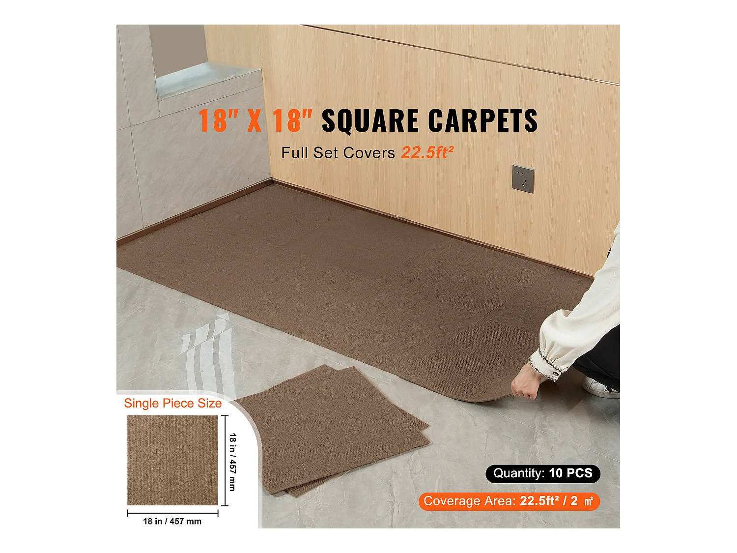 Tapis SucceBuy Dalles de Moquette Lot de 10 dalles de Moquette Autocollantes 45.72 x 45.72cm - Marron Foncé