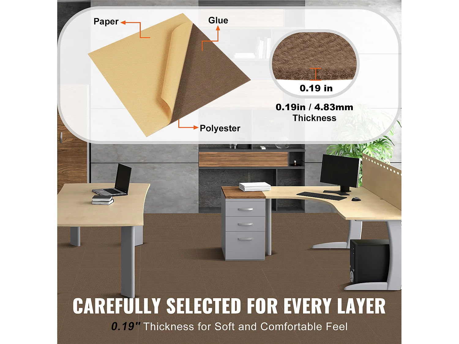 Tapis SucceBuy Dalles de Moquette Lot de 10 dalles de Moquette Autocollantes 45.72 x 45.72cm - Marron Foncé