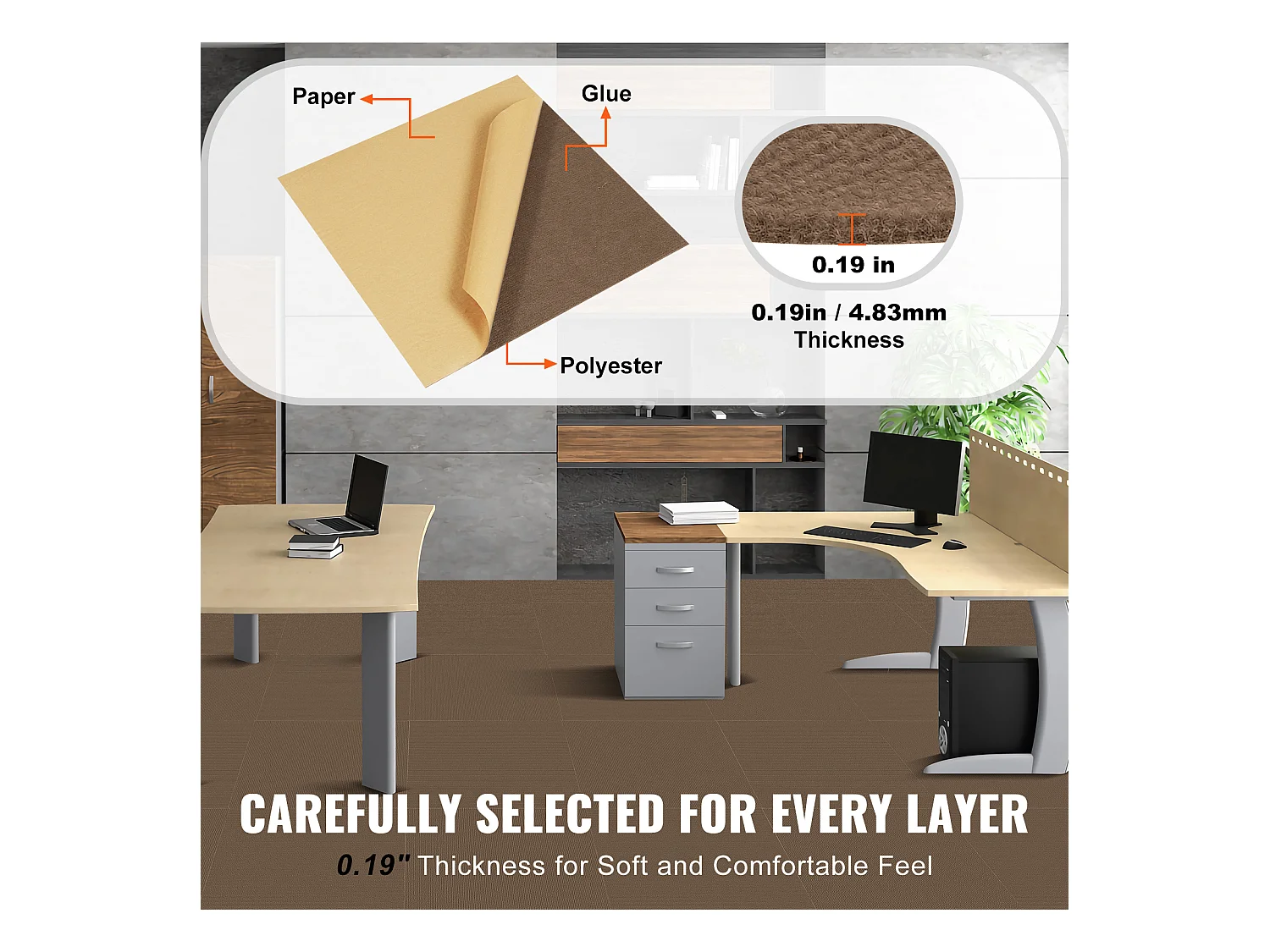 Tapis SucceBuy Dalles de Moquette Lot de 10 dalles de Moquette Autocollantes 45.72 x 45.72cm - Marron Foncé