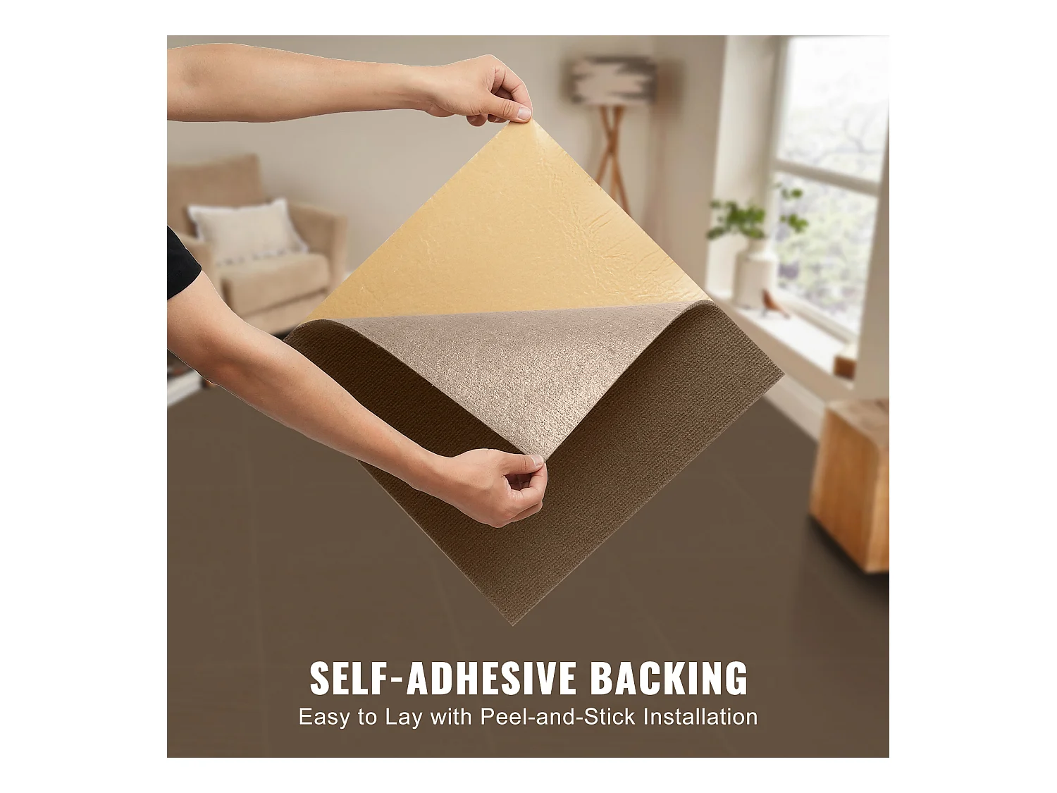 Tapis SucceBuy Dalles de Moquette Lot de 10 dalles de Moquette Autocollantes 45.72 x 45.72cm - Marron Foncé